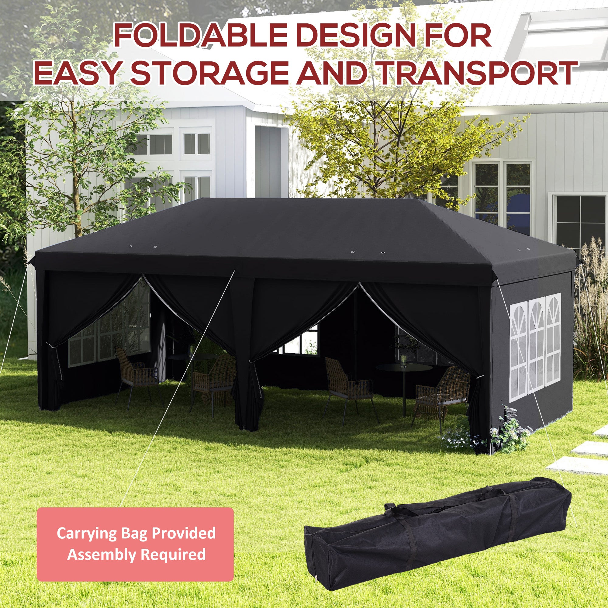 Outsunny 3 x 6m Pop-Up Gazebo, with Curtain Walls and Windows - Grey