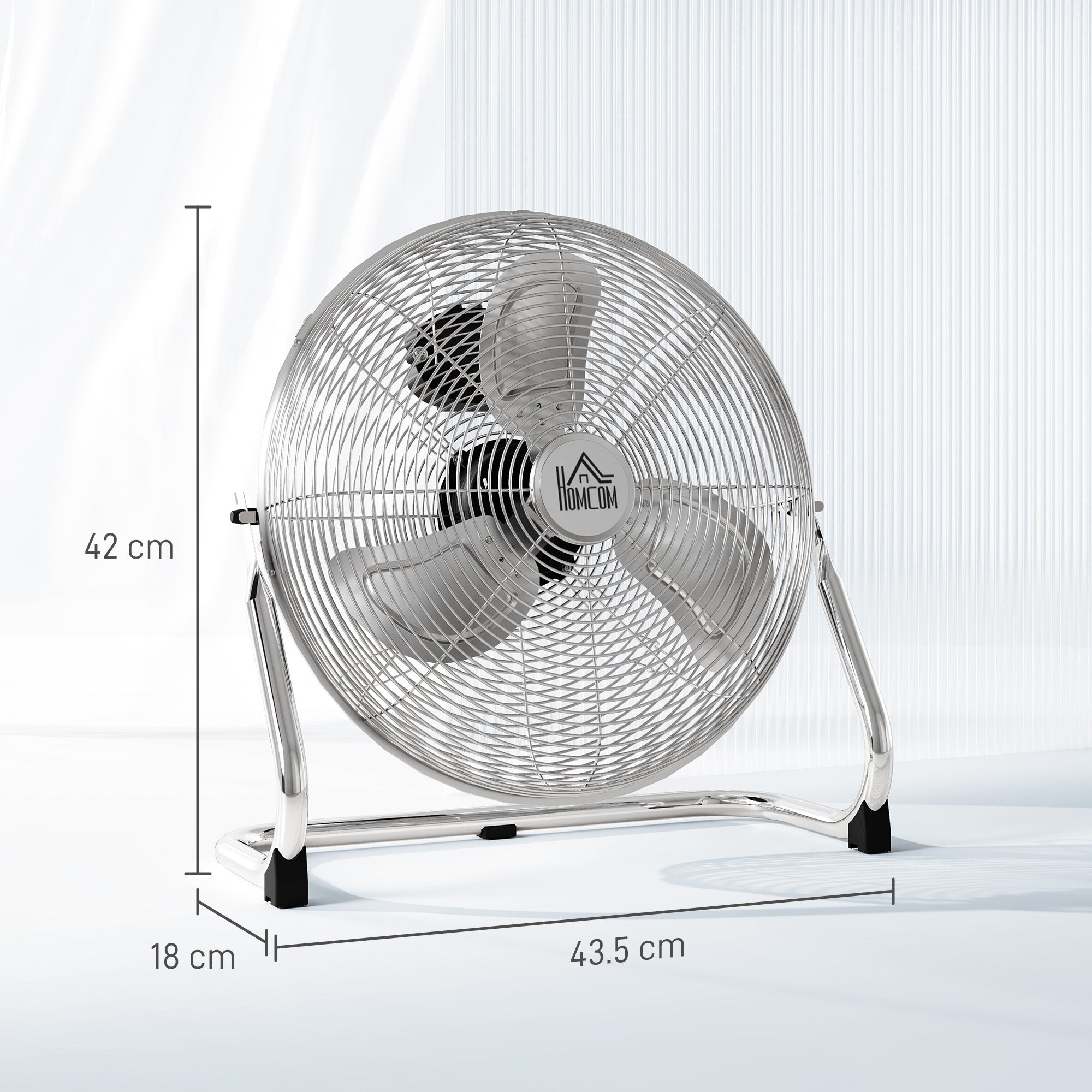 HOMCOM Metal Floor Fan with 3 Speeds & 120° Adjustable Tilt - Silver Tone