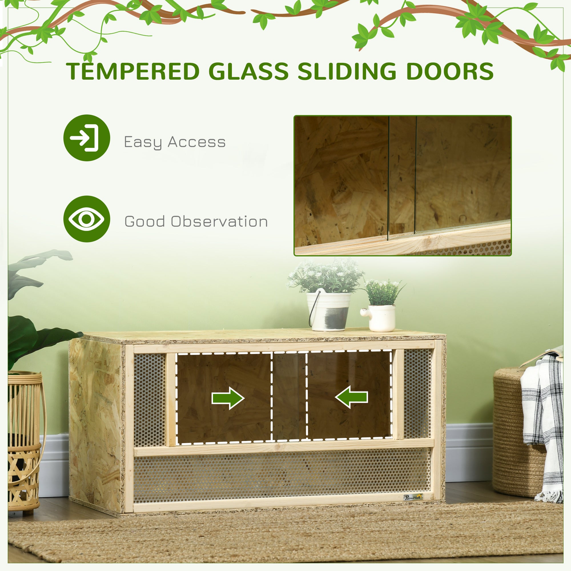PawHut Reptile Terrarium Vivarium, Climbing Pet Containers, Reptile Habitat w/ Transparent Sliding Doors, Breathable Mesh, for Lizards, Horned Frogs, Snakes and Chameleons, 80 x 40 x 40 cm - North Peak Garden Furniture