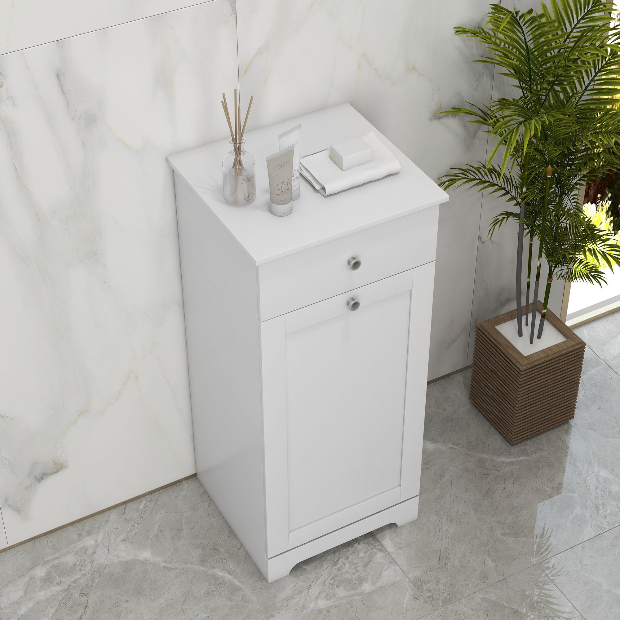 HOMCOM Single Hamper Laundry Storage Cabinet - White - North Peak Garden Furniture