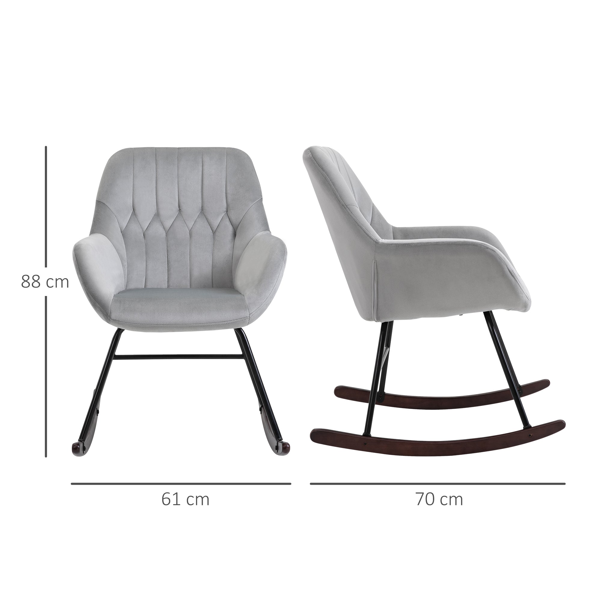 HOMCOM Rocking Chair Reading Accent Armchair with Steel Frame Sponge Padded for Living Room, Dining Room, Office, Balcony, Grey and Black - North Peak Garden Furniture