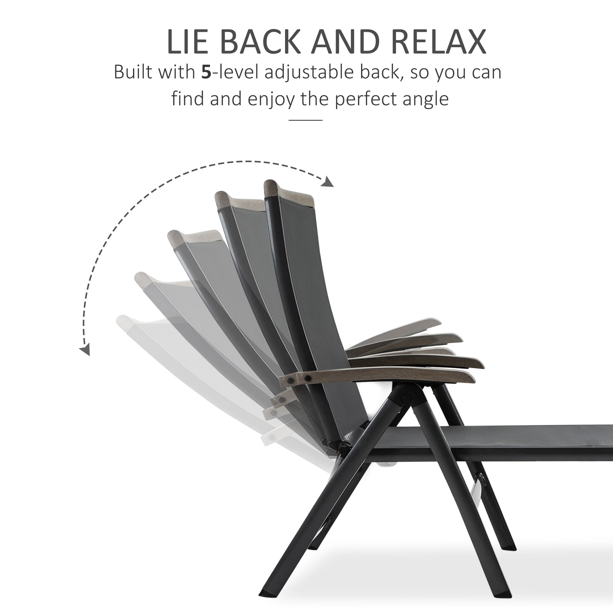 Outsunny Outdoor Folding Sun Lounger, 5-Position Adjustable Chaise Lounge Chair with Aluminium Frame for Patio, Pool and Garden, Grey - North Peak Garden Furniture