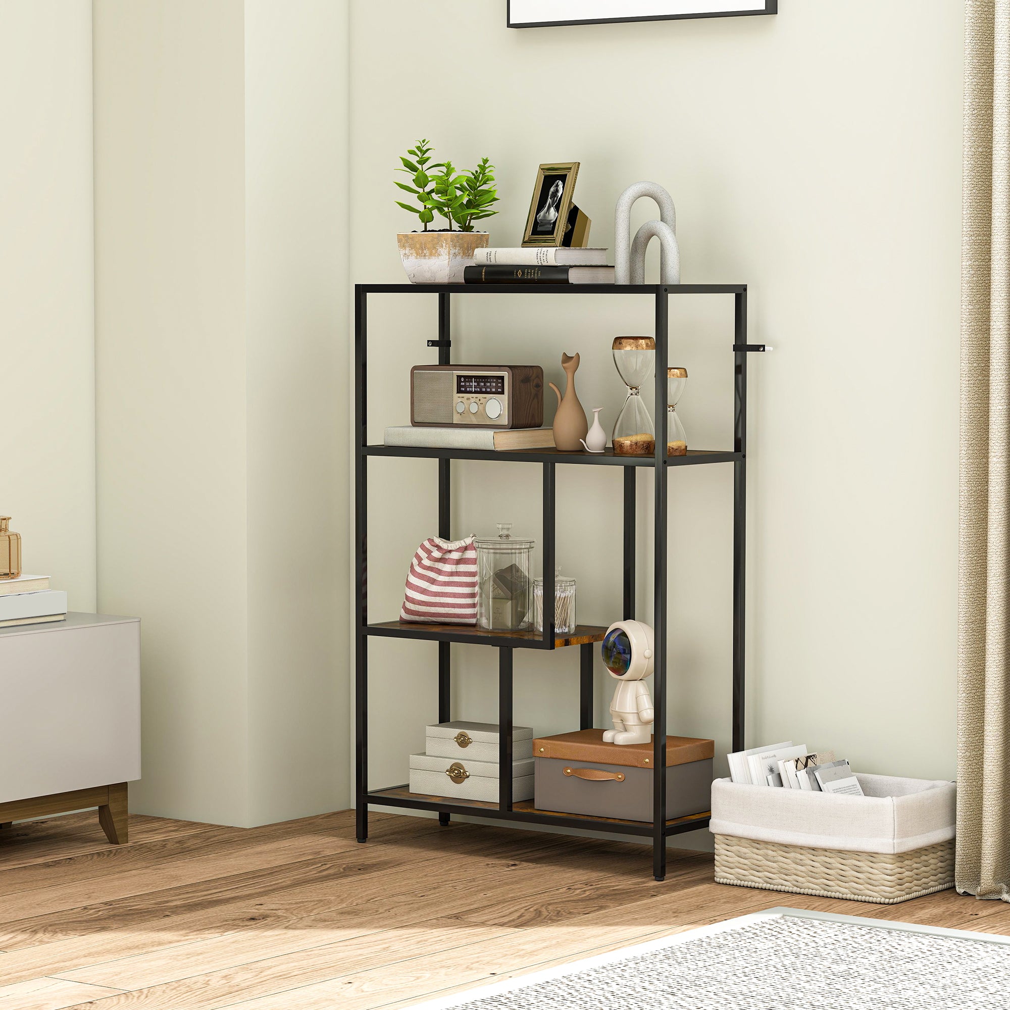 HOMCOM 4-Tier Bookshelf with Open Shelves - Rustic Brown - North Peak Garden Furniture
