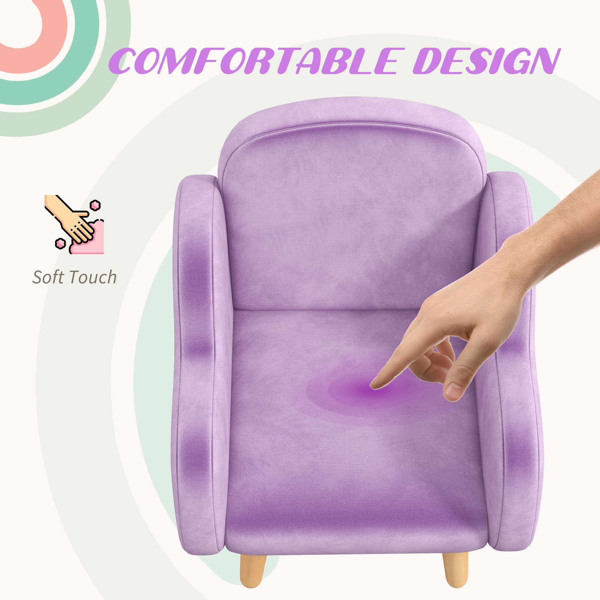 ZONEKIZ Kids Armchair Toddler Sofa Children Chair with Arm Rest, Wooden Frame, Velvet, PP Legs, Cloud Shape, for Ages 1.5-3 Years - Purple - North Peak Garden Furniture