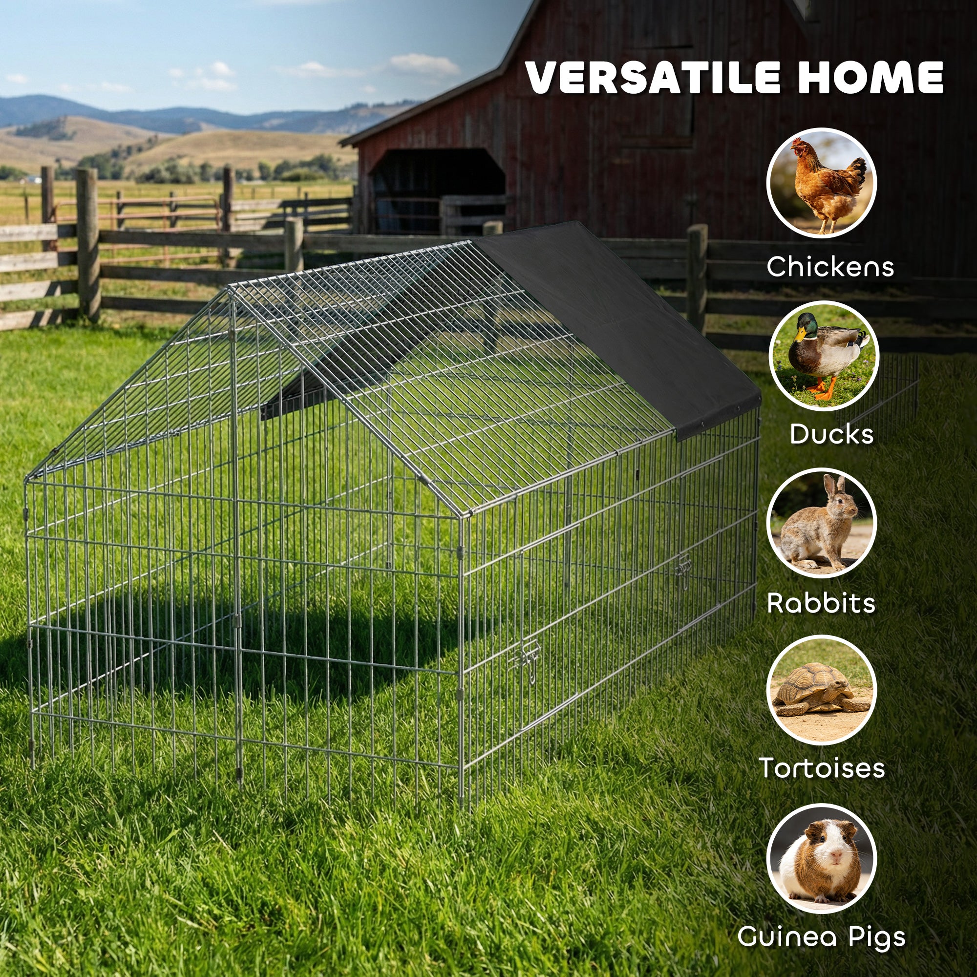 PawHut Rabbit Run with Protective Cover for  Small Animals, Chickens, Guinea Pigs, Tortoises, 180 x 75 x 75 cm, Black