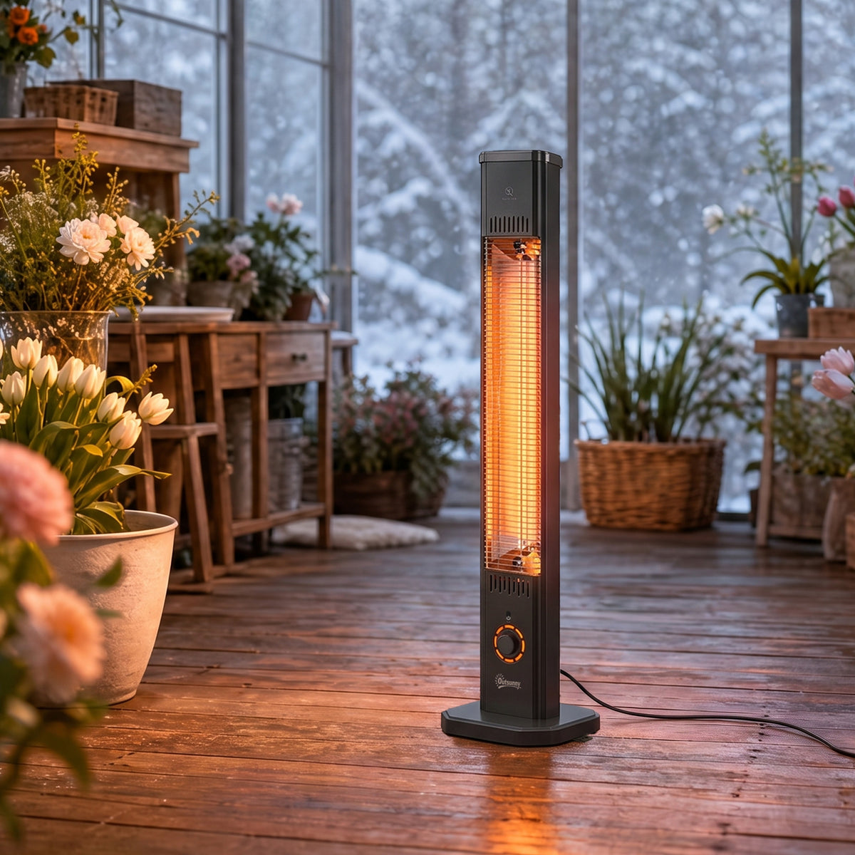 Outsunny 2000 W Electric Infrared Patio Heater with Cover, Free Standing/Wall Mounted IP65 Outdoor Garden Heater, Black