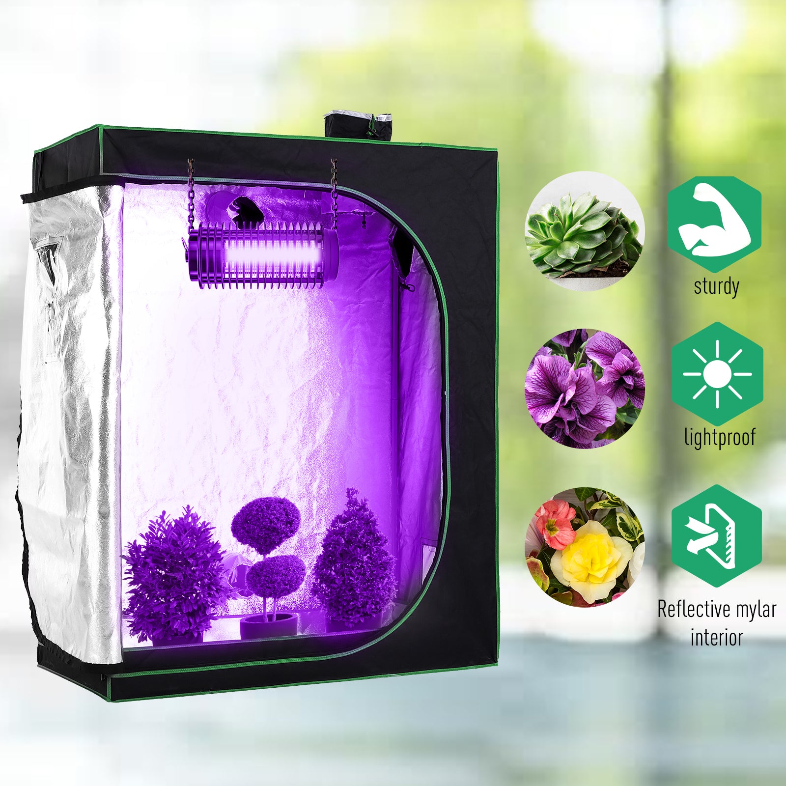 Outsunny Mylar Hydroponic Grow Tent with Adjustable Vents and Floor Tray for Indoor Plant Growing, 120 x 60 x 150cm - North Peak Garden Furniture