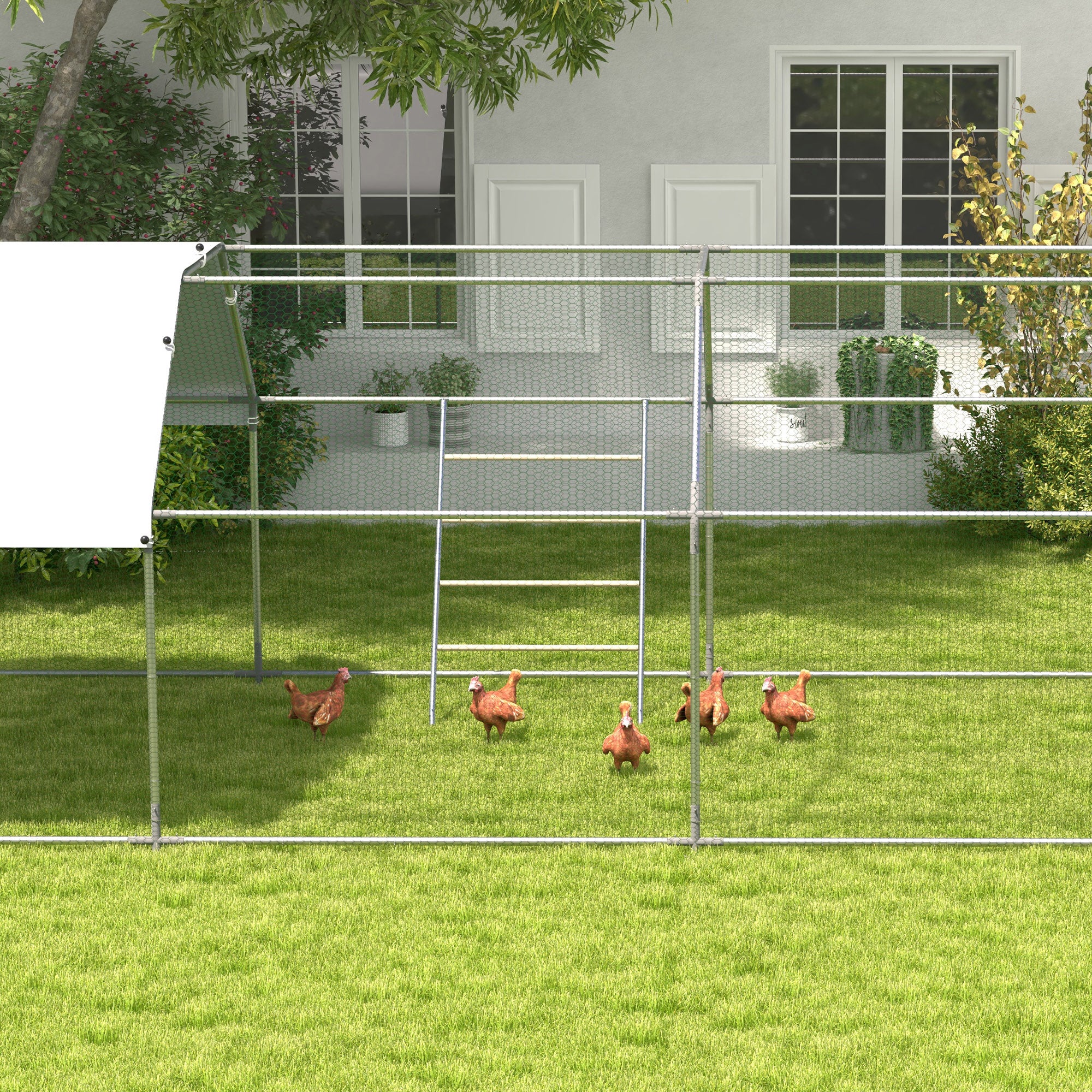 PawHut Chicken Perch for Coop, Wooden and Galvanised Steel Roosting Bar Jungle Gym, Chicken Roosting Ladder for Backyard Farm