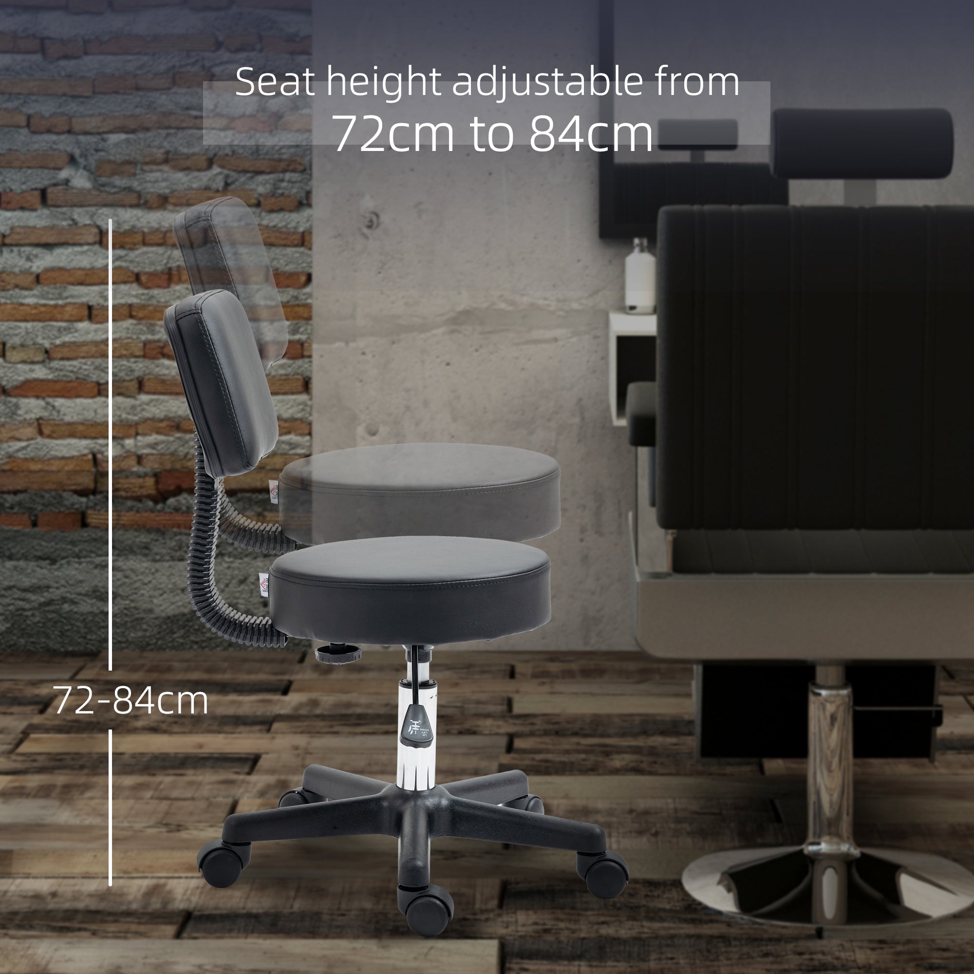 HOMCOM Swivel Salon Chair w/ Padded Seat Back 5 Wheels Adjustable Height Salon Hairdressers Tattoo Spa Rolling Black - North Peak Garden Furniture