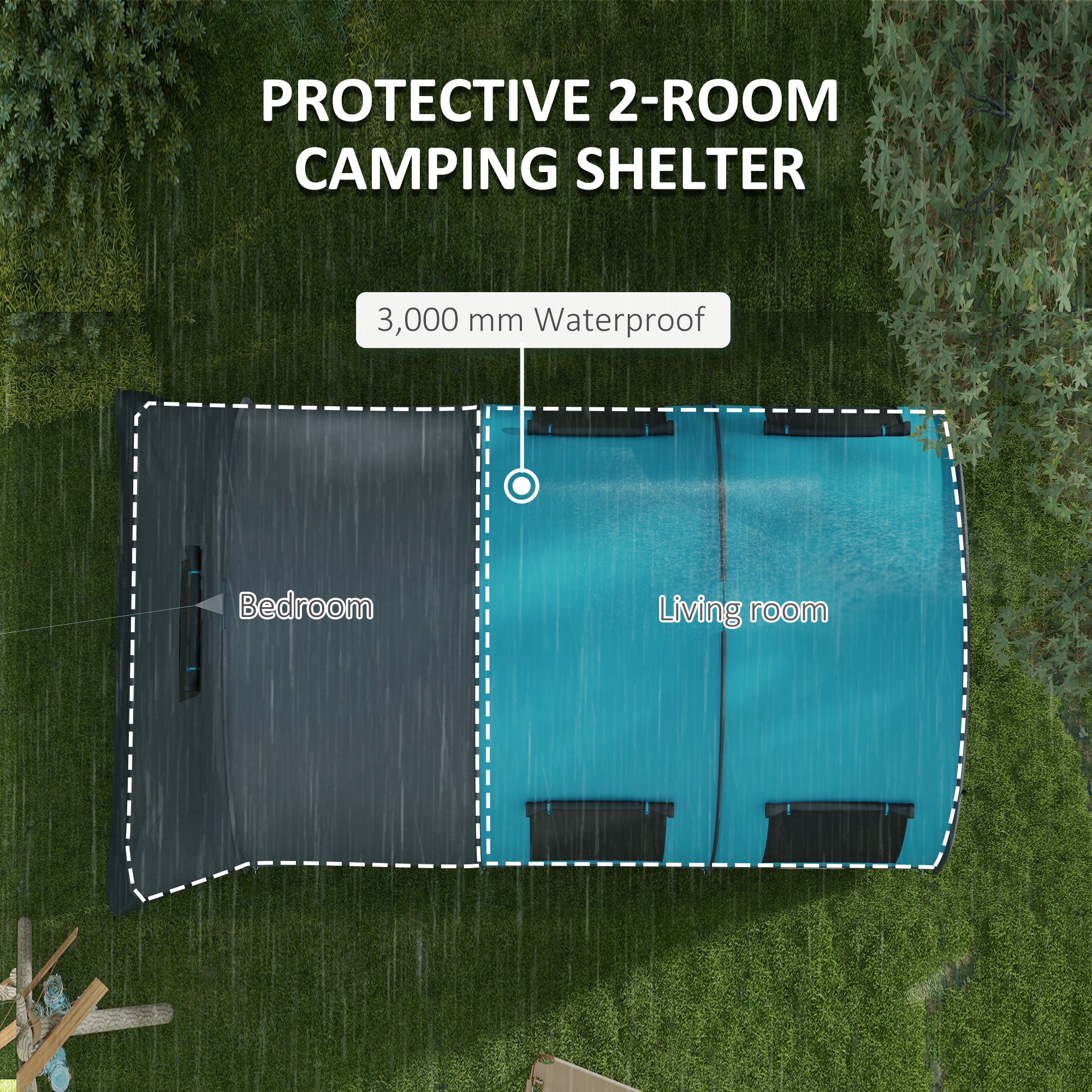 Outsunny Six Man Duo Room Tunnel Tent, with Accessories - Grey/Blue - North Peak Garden Furniture