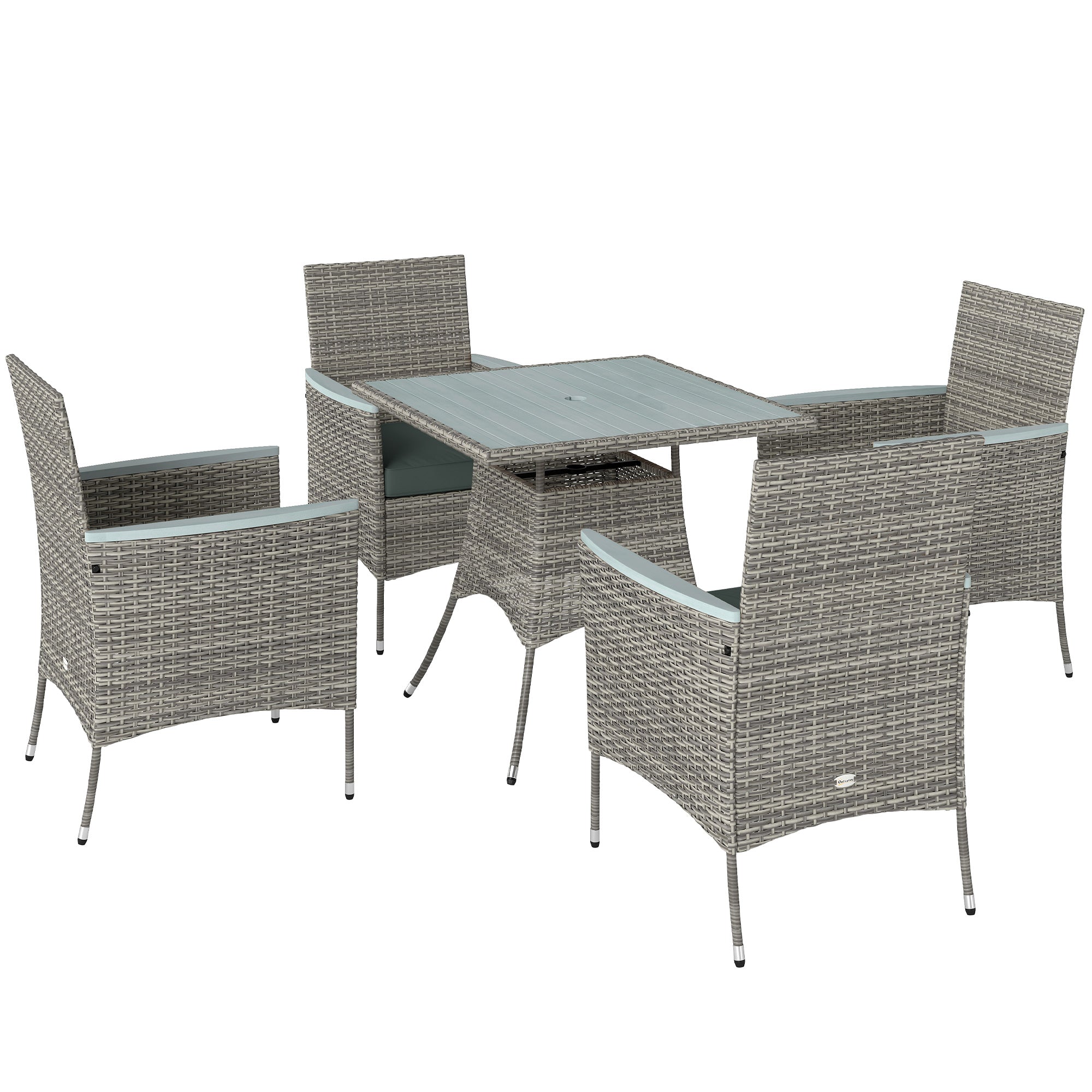 Outsunny Five-Piece Rattan Set, with Wood-Top Table - Grey - North Peak Garden Furniture