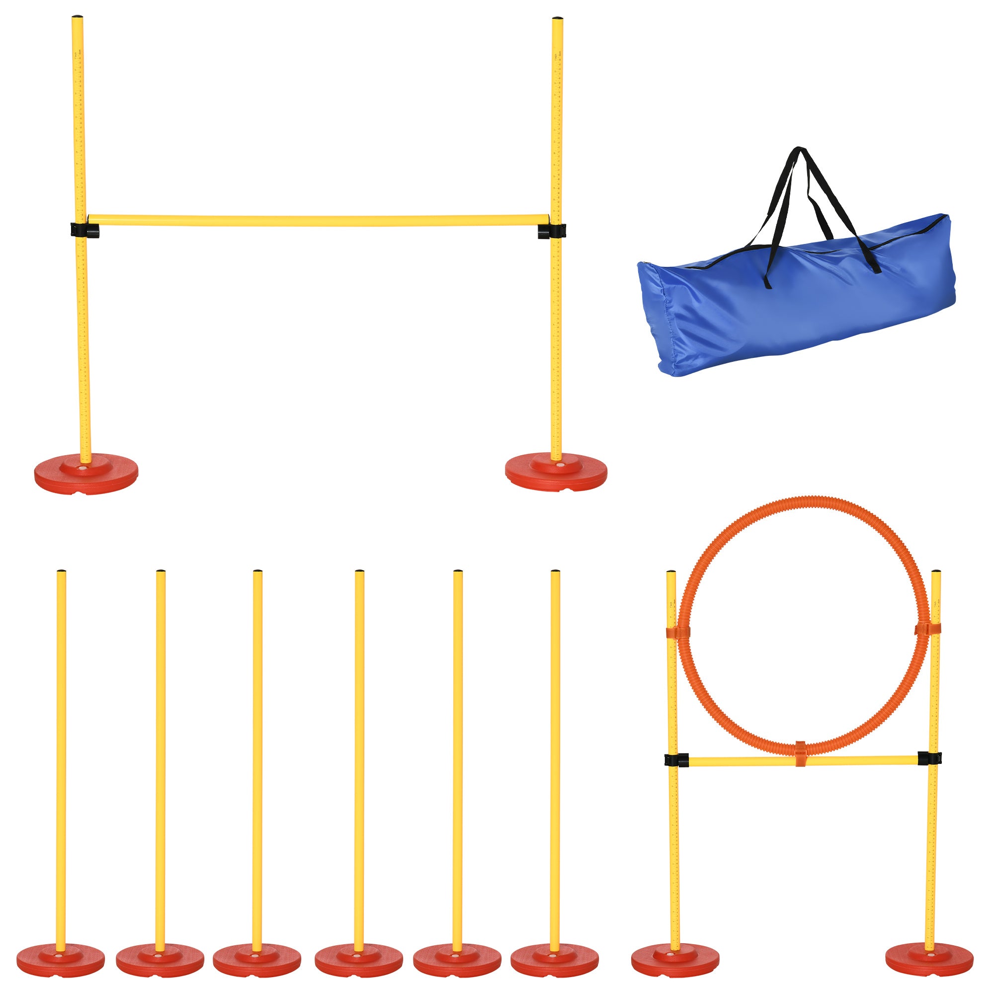 PawHut Dog Agility Equipment Training Portable Obstacle for Pet w/Adjustable Hurdles, Jumping Ring, Weave Poles