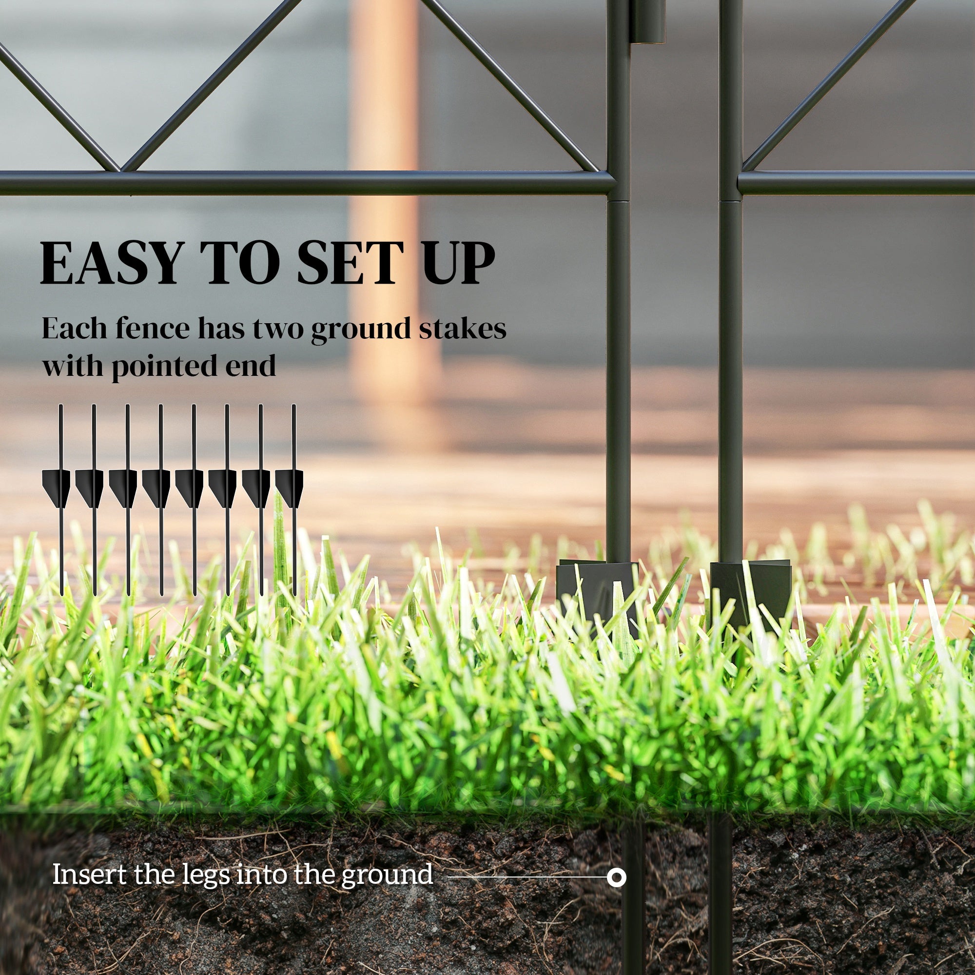 Outsunny Decorative Garden Fencing, 43in x 11.5ft Outdoor Picket Fence Panels, 4PCs Rustproof Metal Wire Landscape Flower Bed Border Edging Animal Barrier, Black