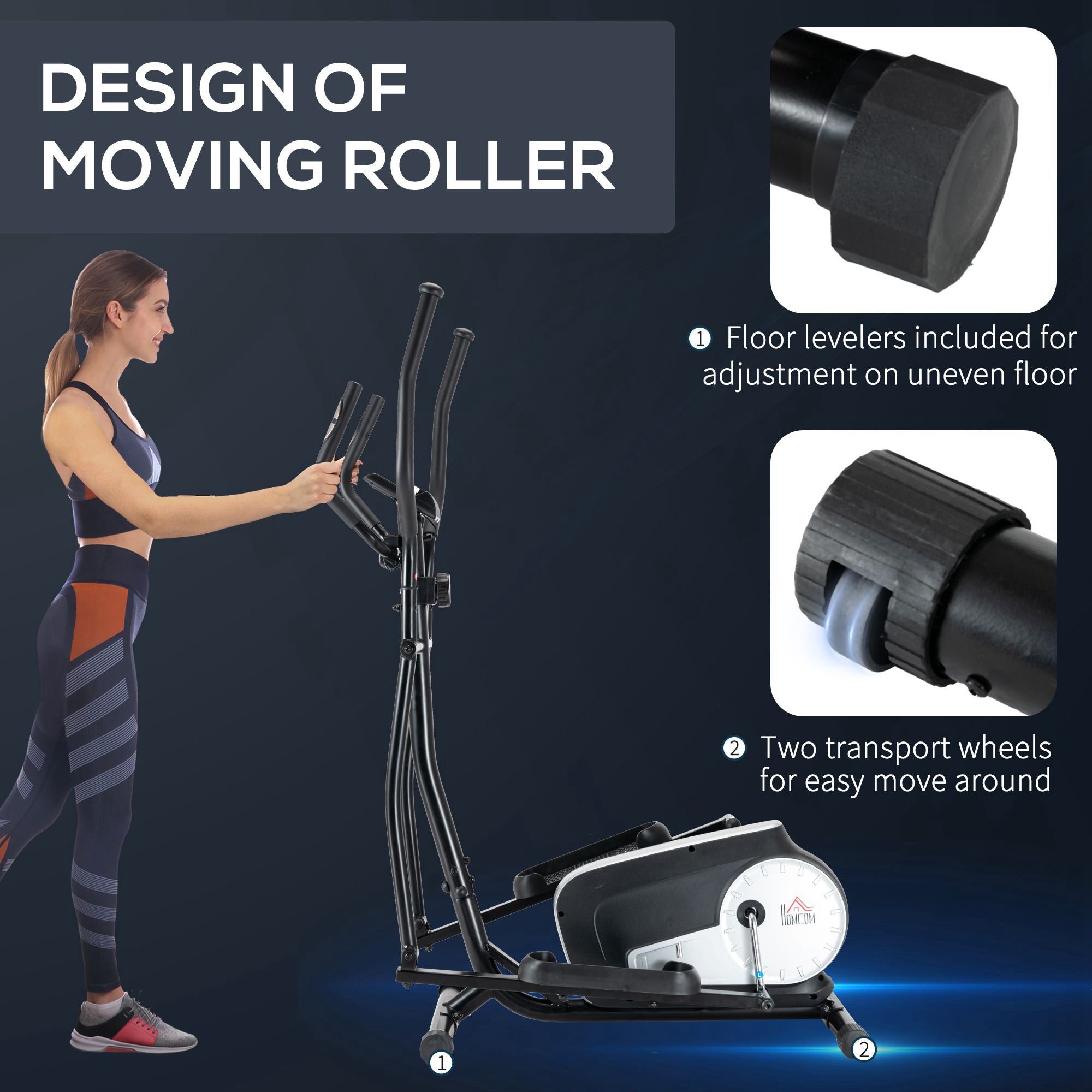 HOMCOM Elliptical Cross Trainer, Home Cardio Workout Machine with Eight Level Magnetic Resistance, LCD Monitor, Heart Rate Sensor, Two Wheels - North Peak Garden Furniture