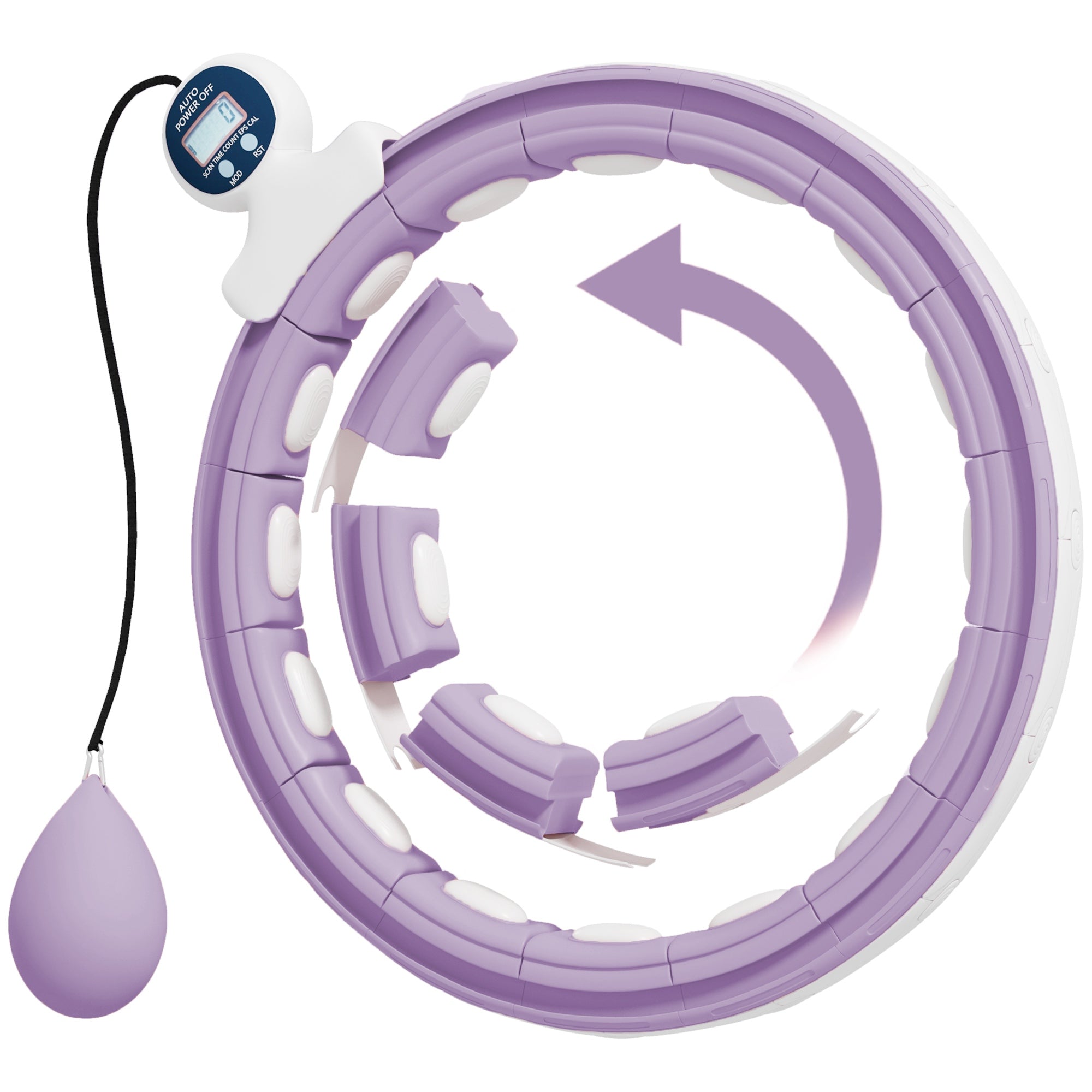 SPORTNOW Smart Weighted Hula Hoop, Massage Hula Ring w/ 16 Detachable Knots, 360° Auto-Rotating Ball, Digital Counter, Purple - North Peak Garden Furniture
