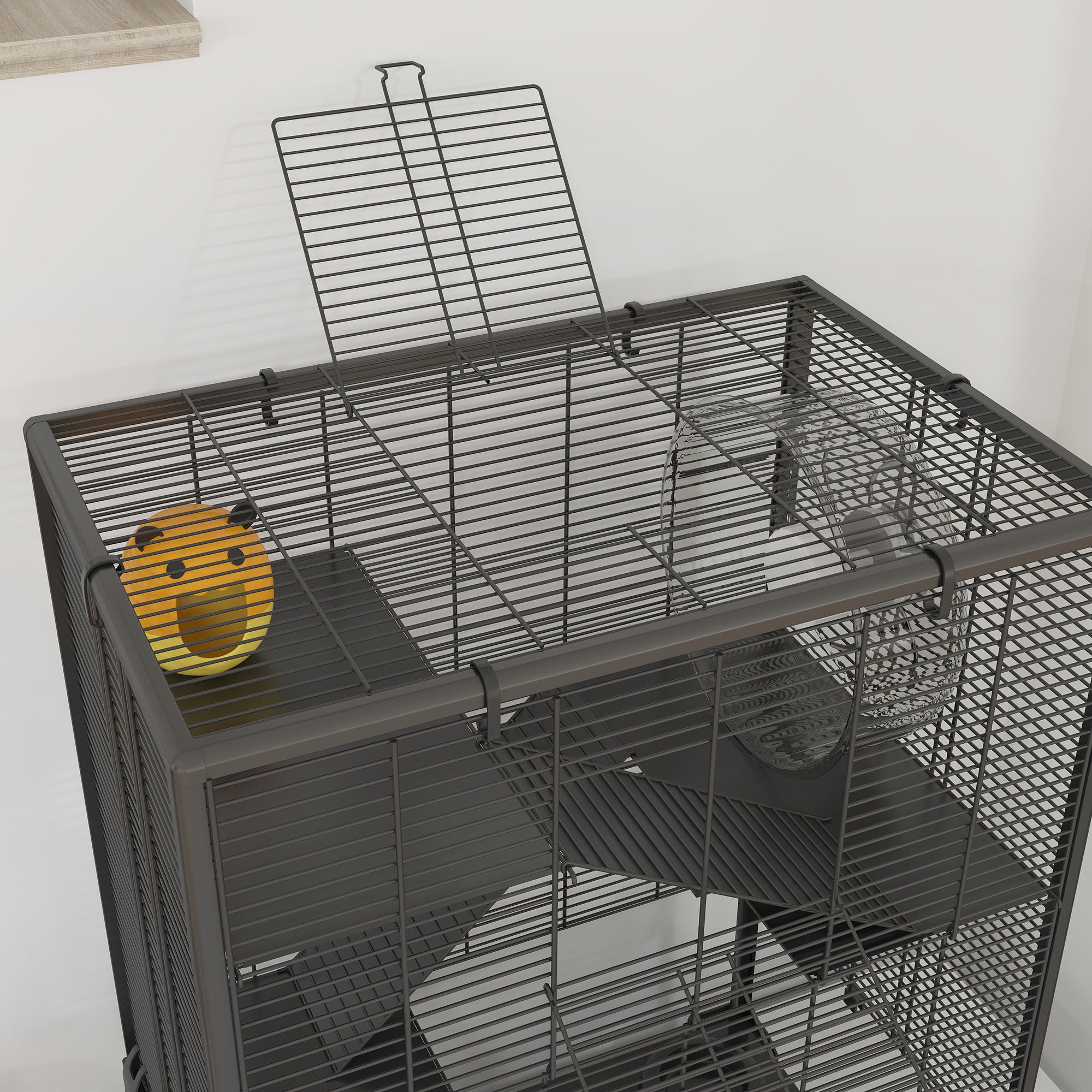 PawHut 4 Tiers Hamster Cage with Deep Tempered Glass Bottom, Hut, Running Wheel, Food Dish, Water Bottle, 60 x 40 x 80cm - North Peak Garden Furniture