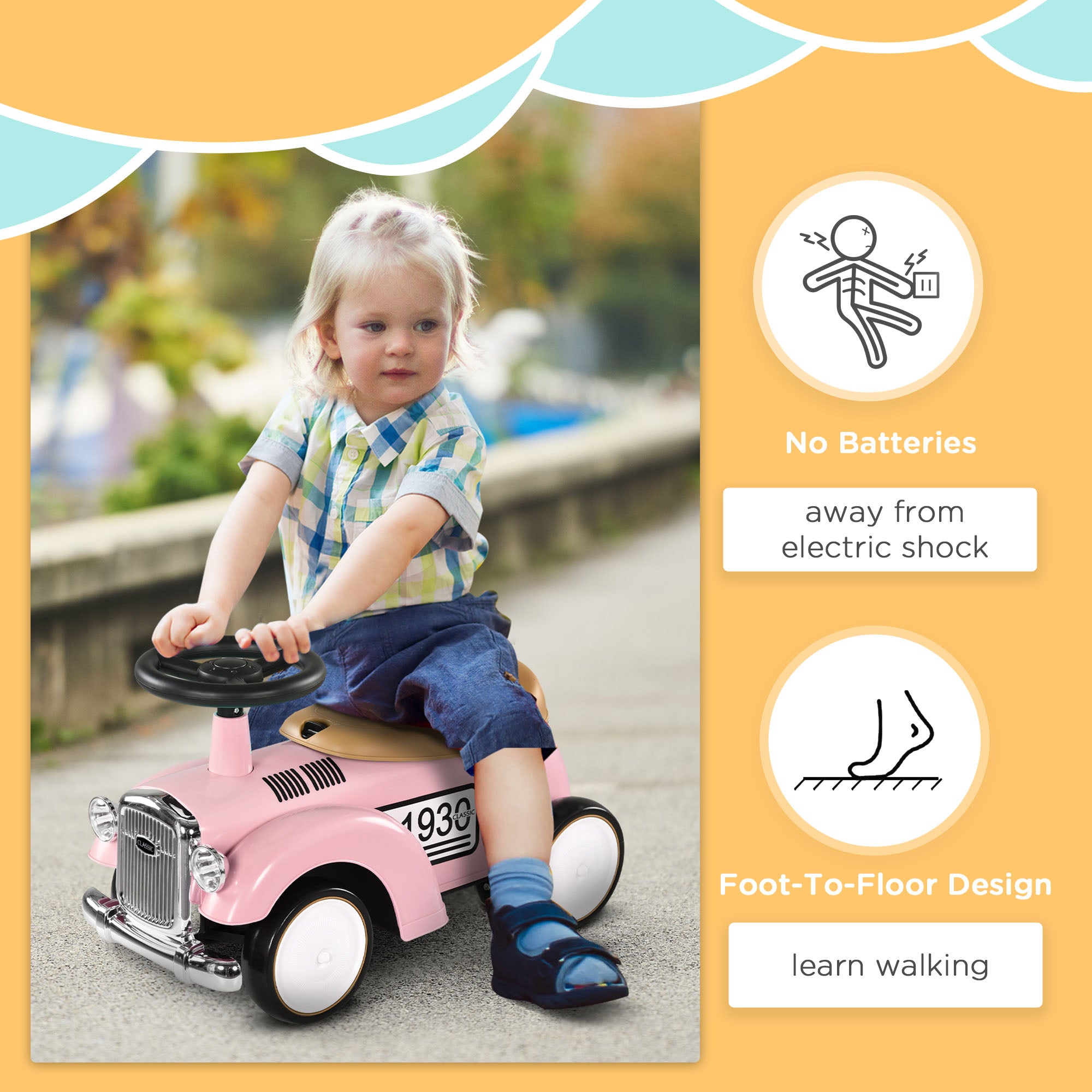 AIYAPLAY Foot to Floor Slider for Toddlers with Under-Seat Storage, Ride on Sliding Car with Horn, for Ages 12-36 Months - Pink - North Peak Garden Furniture