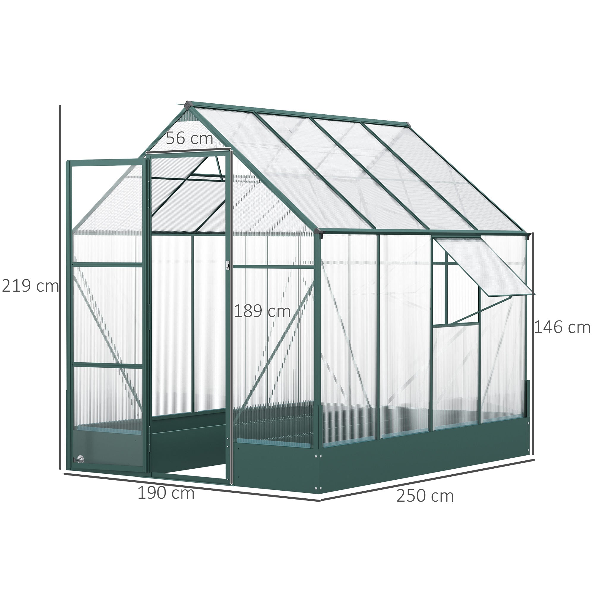 Outsunny Garden Walk-in Aluminium Greenhouse Polycarbonate with Plant Bed ,Temperature Controlled Window, Foundation, 6 x 8ft