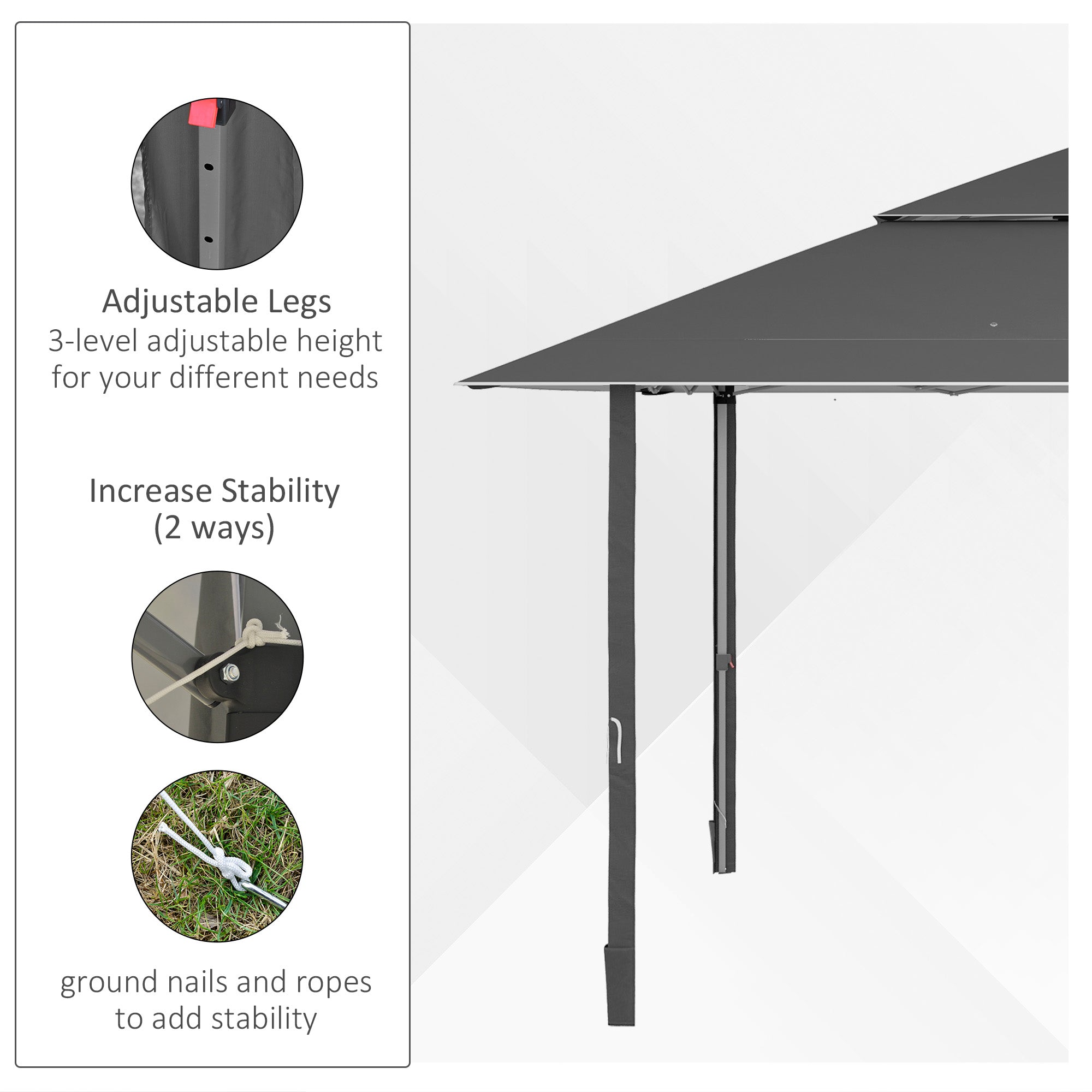 Outsunny 4 x 4m Pop-up Gazebo Double Roof Canopy Tent with UV Proof, Roller Bag & Adjustable Legs Outdoor Party, Steel Frame, Dark Grey - North Peak Garden Furniture