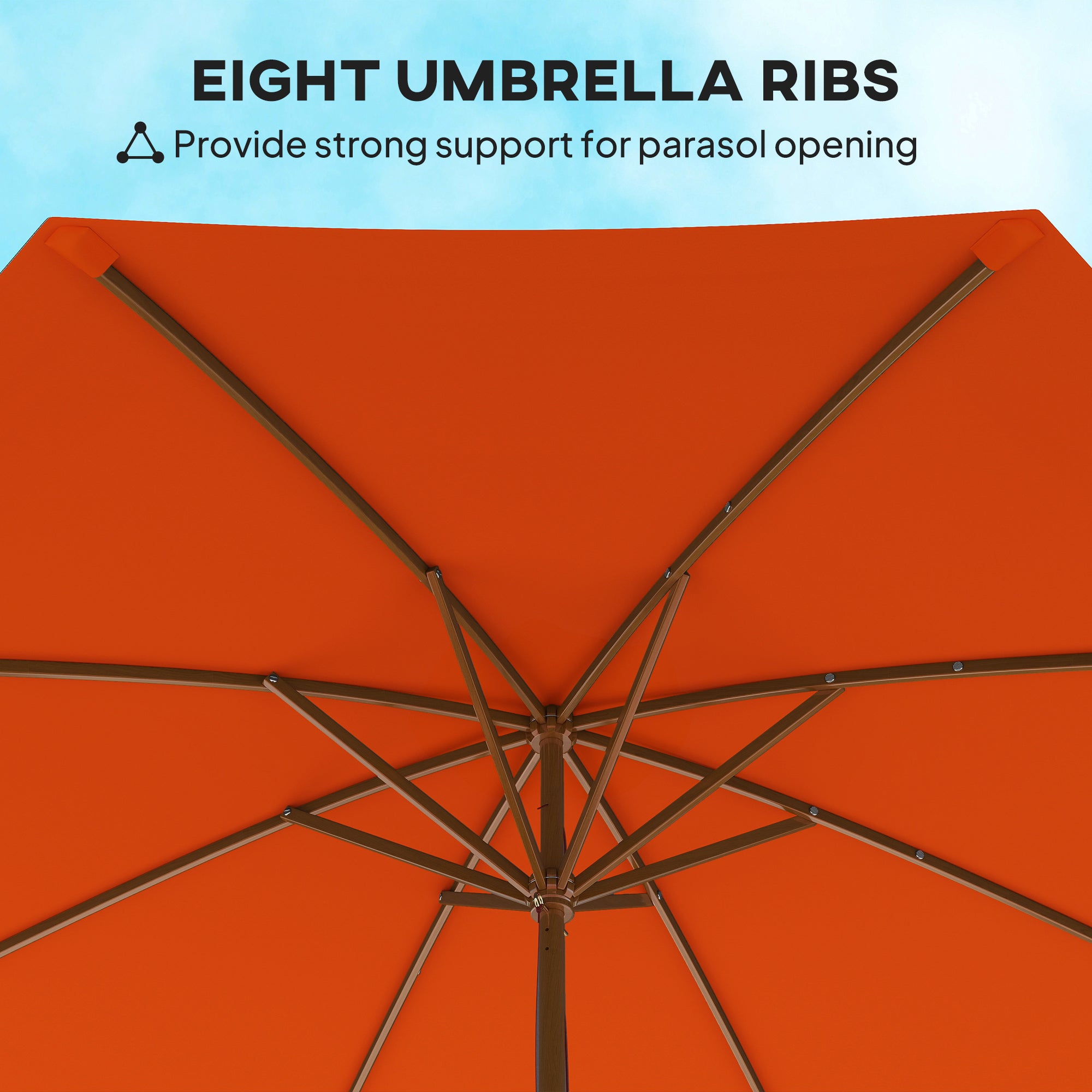 Outsunny 3m Wood Pole Parasol Umbrella - Orange - North Peak Garden Furniture