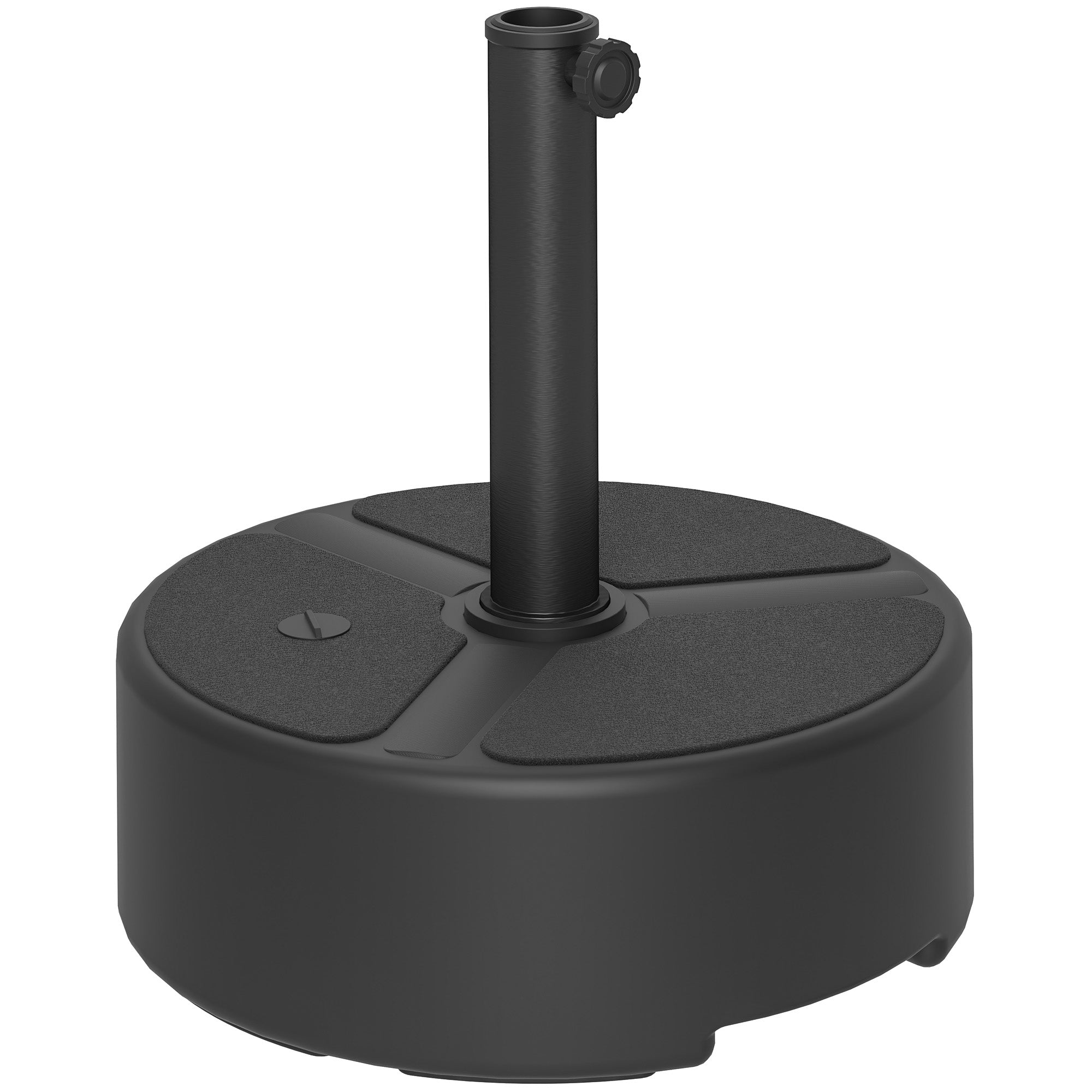 Outsunny Round Garden Parasol Base, Garden Umbrella Stand Heavy Duty Parasol Base, Filled Up to 20kg with Stand or 18kg with Water for 38, 48 mm Poles, Black - North Peak Garden Furniture