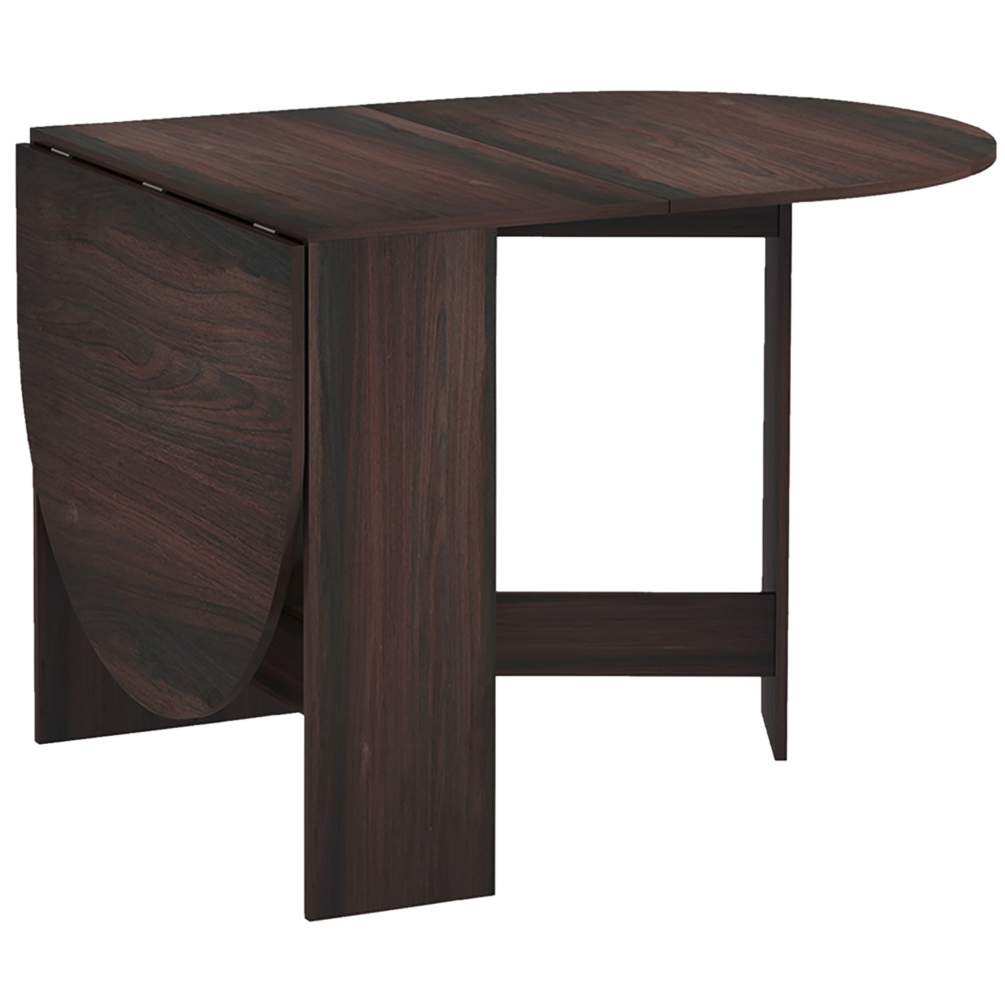 HOMCOM Folding Dining Table, Drop Leaf Table for Small Spaces, Oval Tabletop for Dining Room, Chocolate Wood Effect - North Peak Garden Furniture