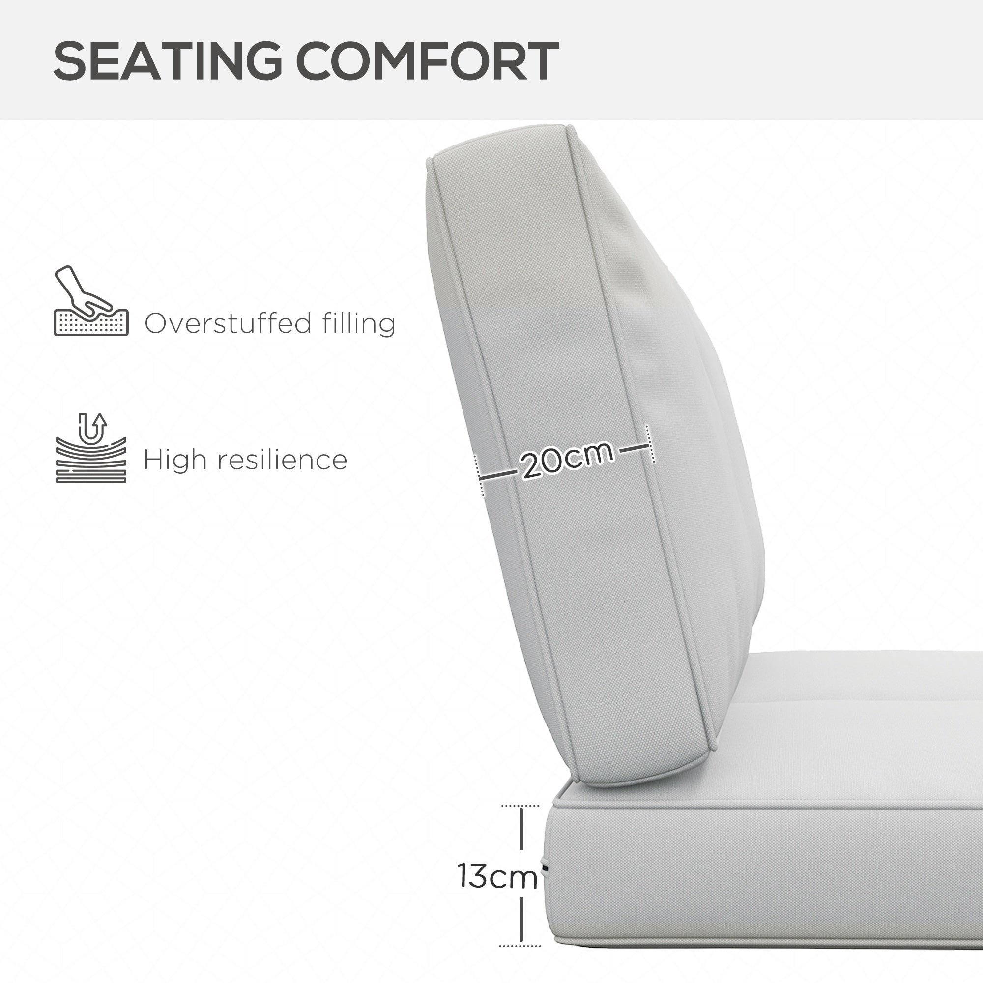 Outsunny 2 Seater Back and Seat Cushion Pillows Replacement, Patio Chair Cushions Set for Indoor Outdoor, Light Grey - North Peak Garden Furniture