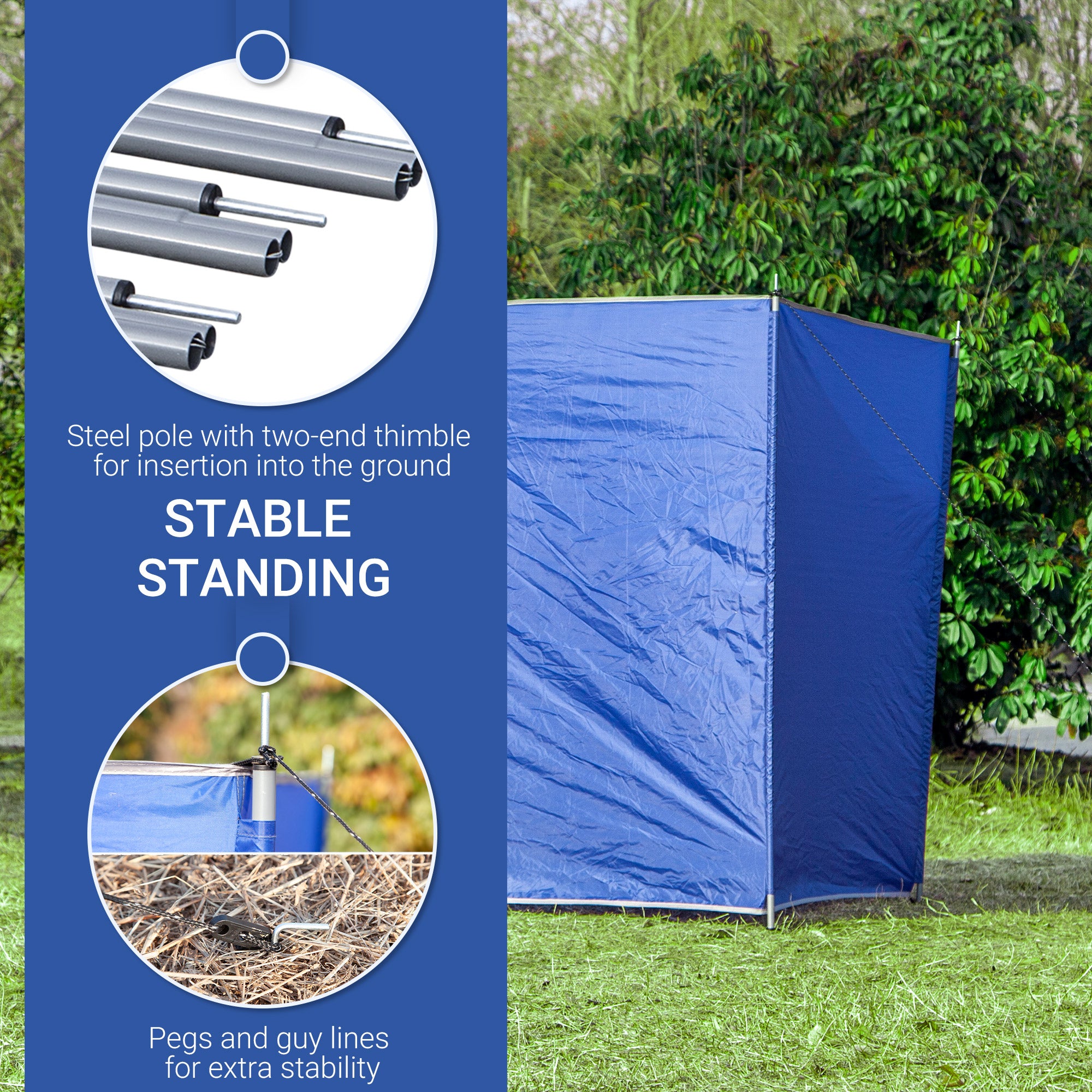 Outsunny Camping Windbreak, Foldable Portable Wind Blocker w/ Carry Bag and Steel Poles, Beach Sun Screen Shelter Privacy Wall, 620cm x 150cm - North Peak Garden Furniture