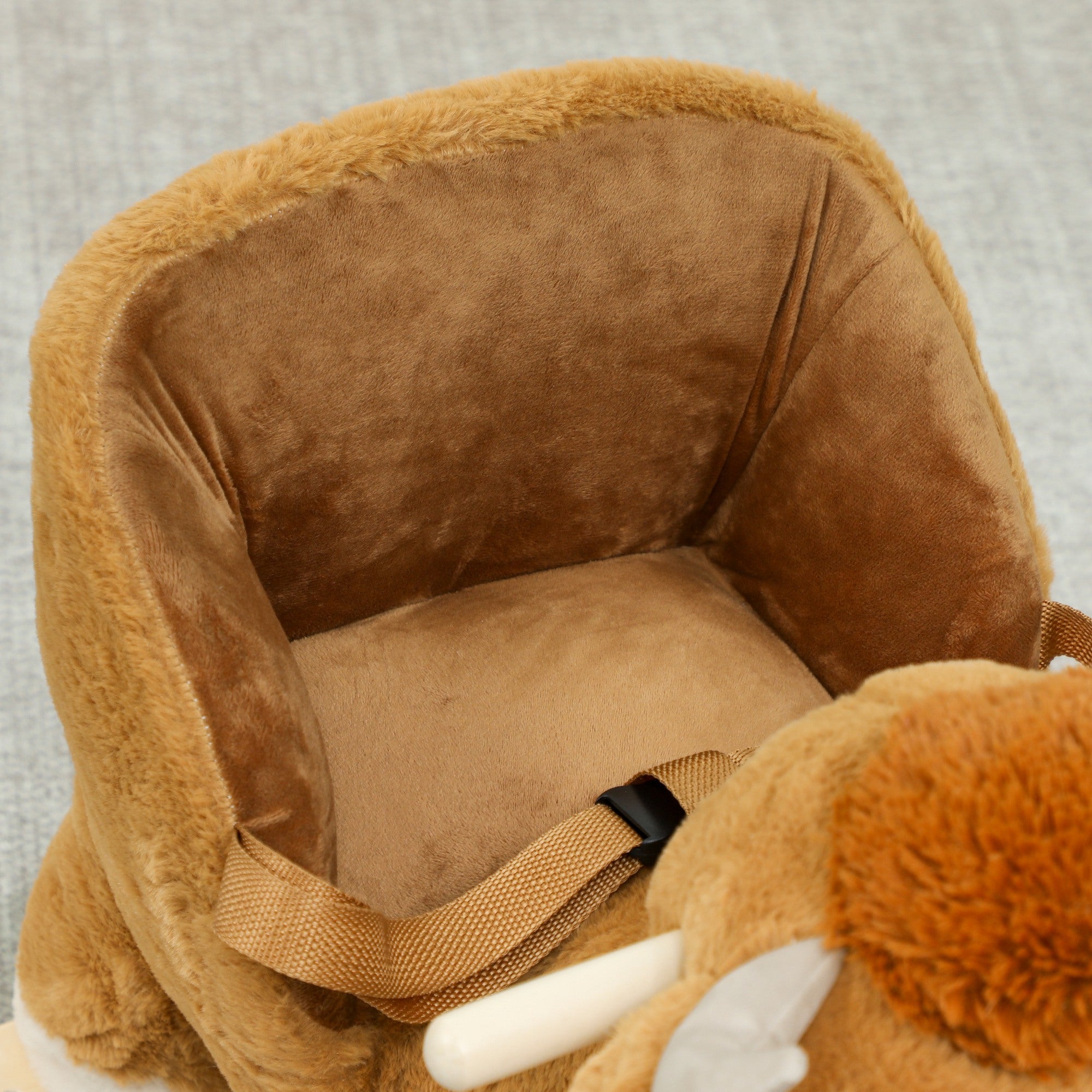 AIYAPLAY Baby Rocking Horse with Safety Belt, Wood Base, Animal Rocker for Children, Brown