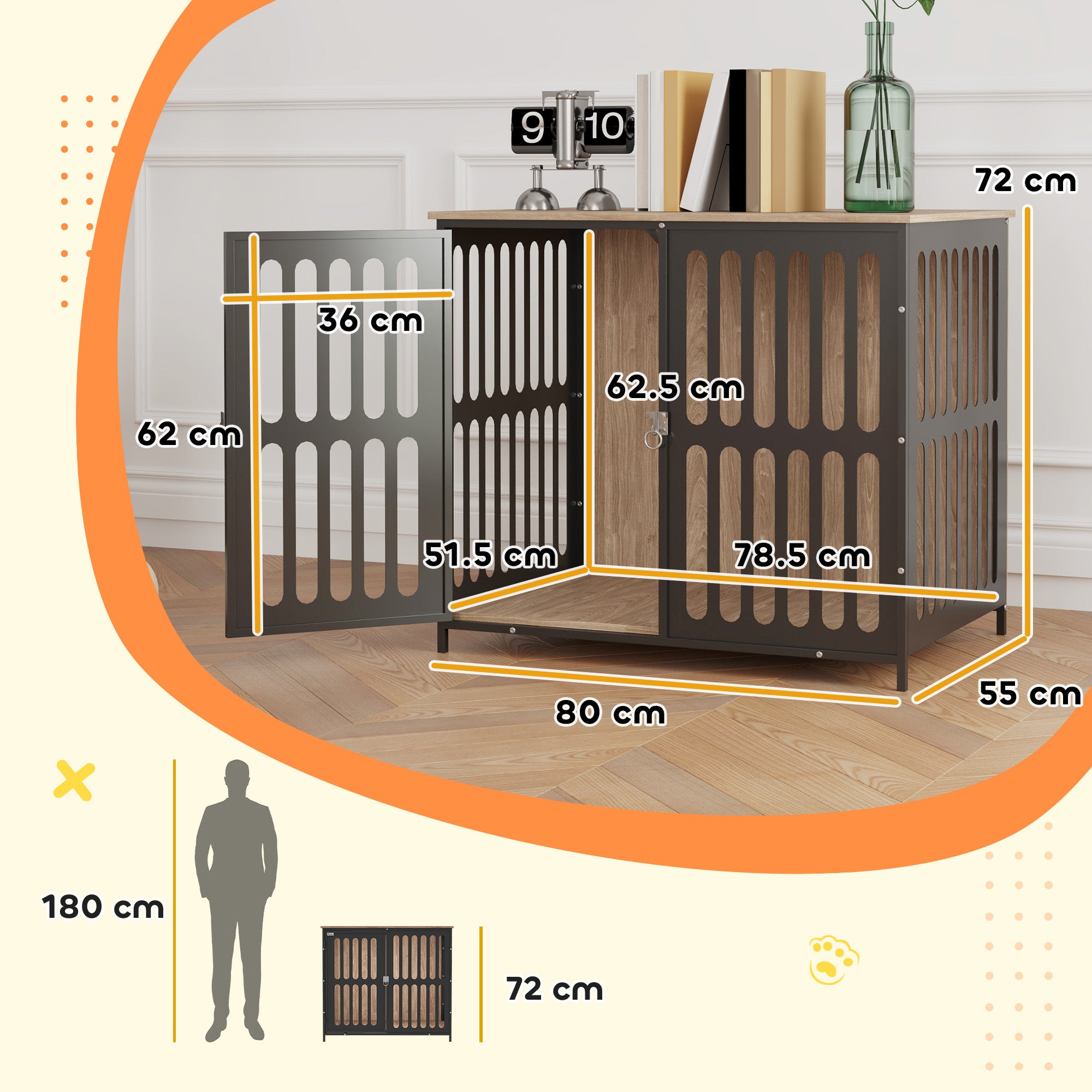 PawHut Dog Crate Furniture with Anti-Chew Resistant Mesh, Anti-Escape Single Door, for Medium Dogs, 80 x 55 x 72 cm - North Peak Garden Furniture