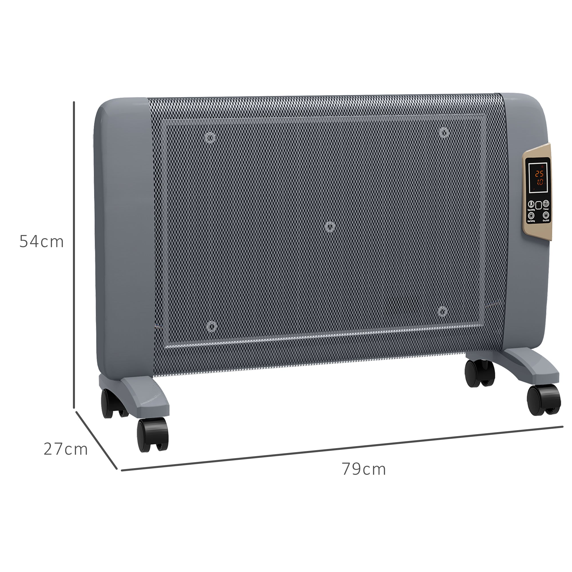HOMCOM Mica Electric Space Heater, Portable Heater for Home with 2 Heat Settings, Living Room, Study, Garage, Adjustable Temperature 18-30°C, 1000W/2000W, Grey - North Peak Garden Furniture