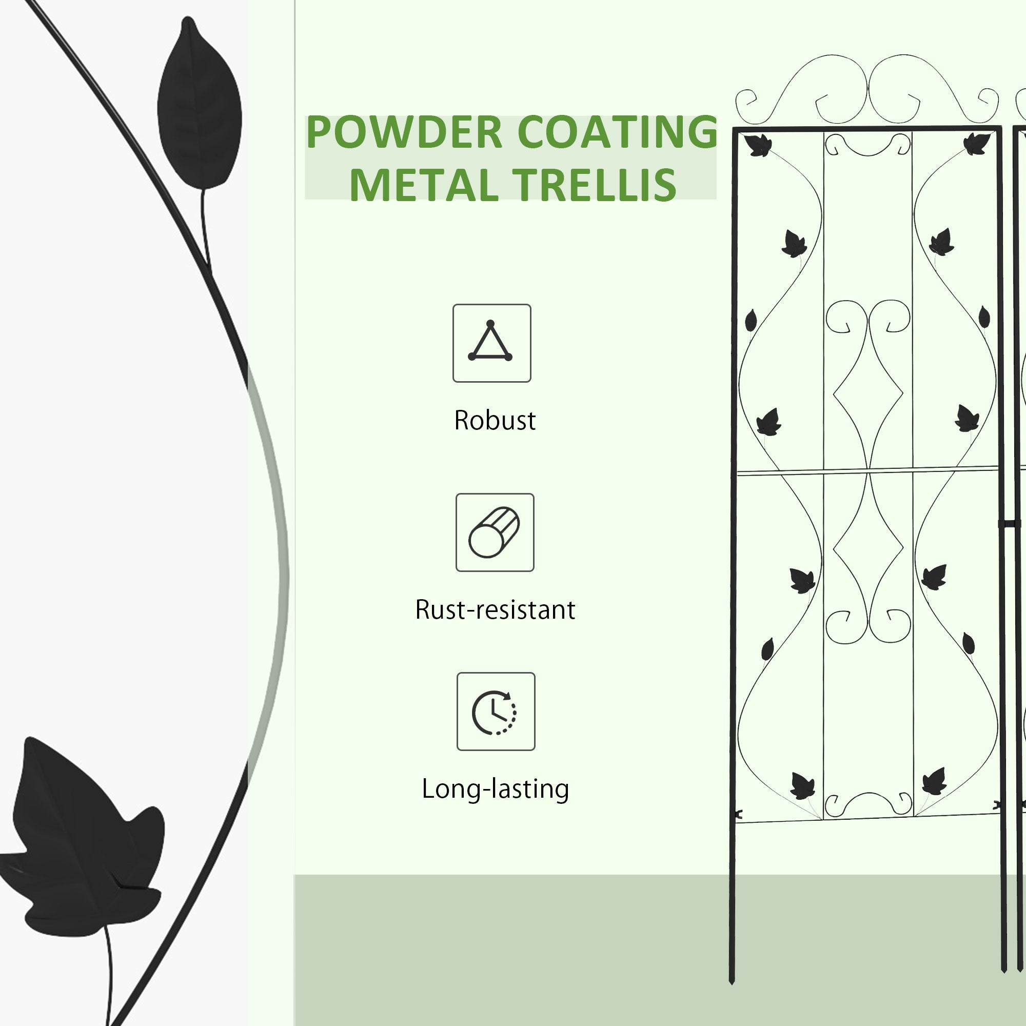 Outsunny Metal Trellis Set of 2, Garden Trellis for Climbing Plants Support Frames, Leaf Design - North Peak Garden Furniture