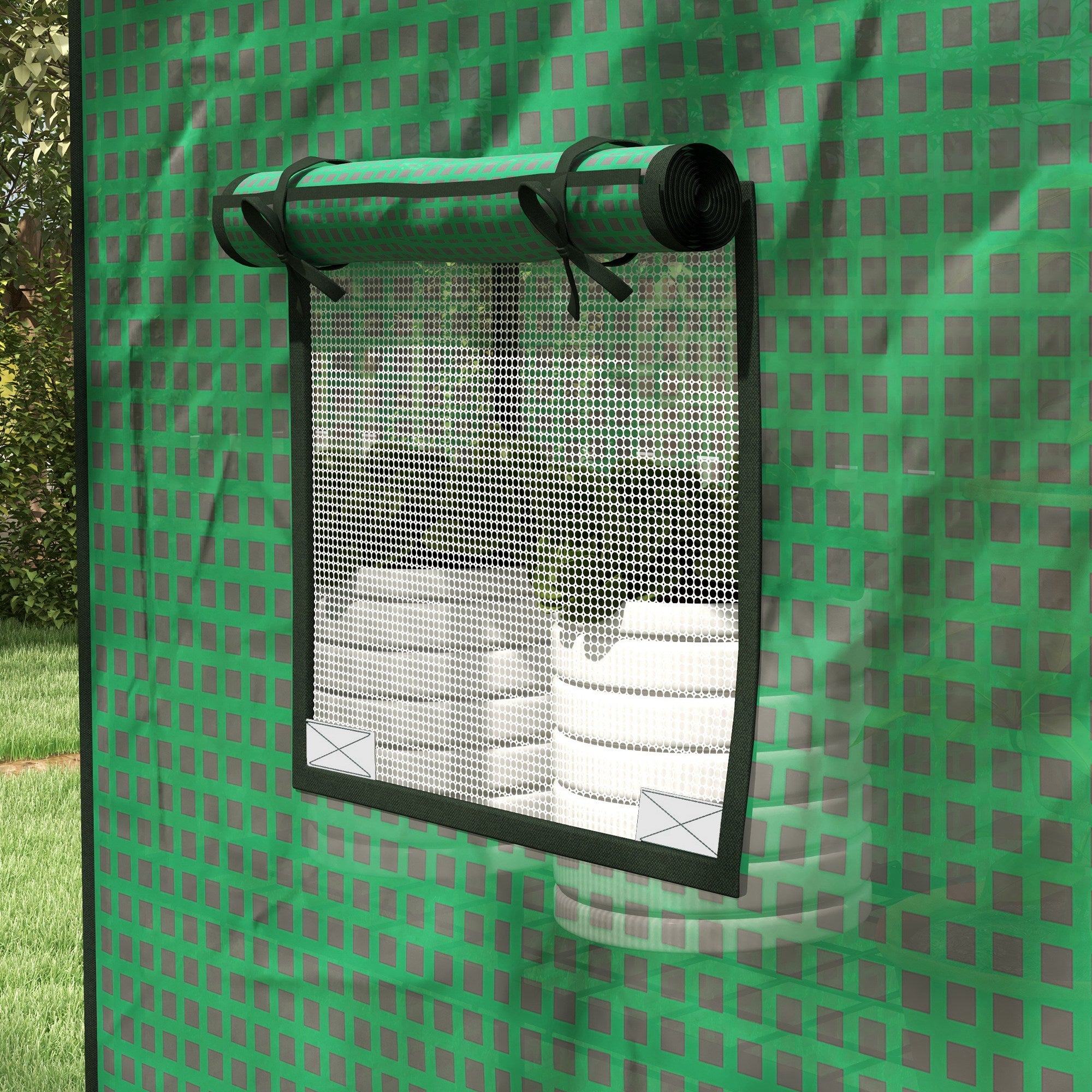 Outsunny Greenhouse Cover Replacement Walk-in PE Hot House Cover with Roll-up Door and Windows, 140 x 73 x 190cm, Green - North Peak Garden Furniture