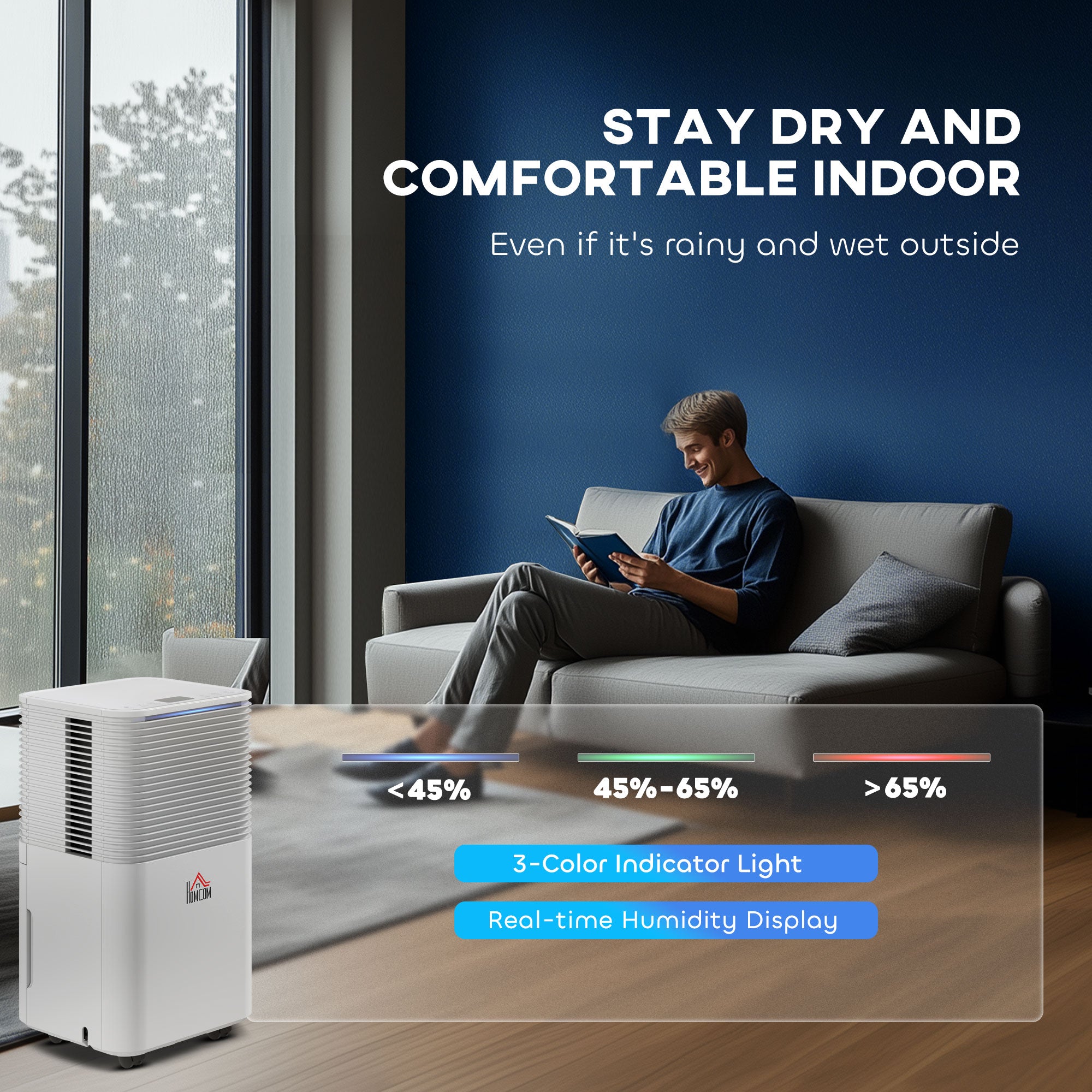 HOMCOM 12L/Day 2000ML Portable Quiet Dehumidifier for Home Laundry Room Bedroom Basement, Electric Moisture Air De-Humidifier with 3 Modes - North Peak Garden Furniture