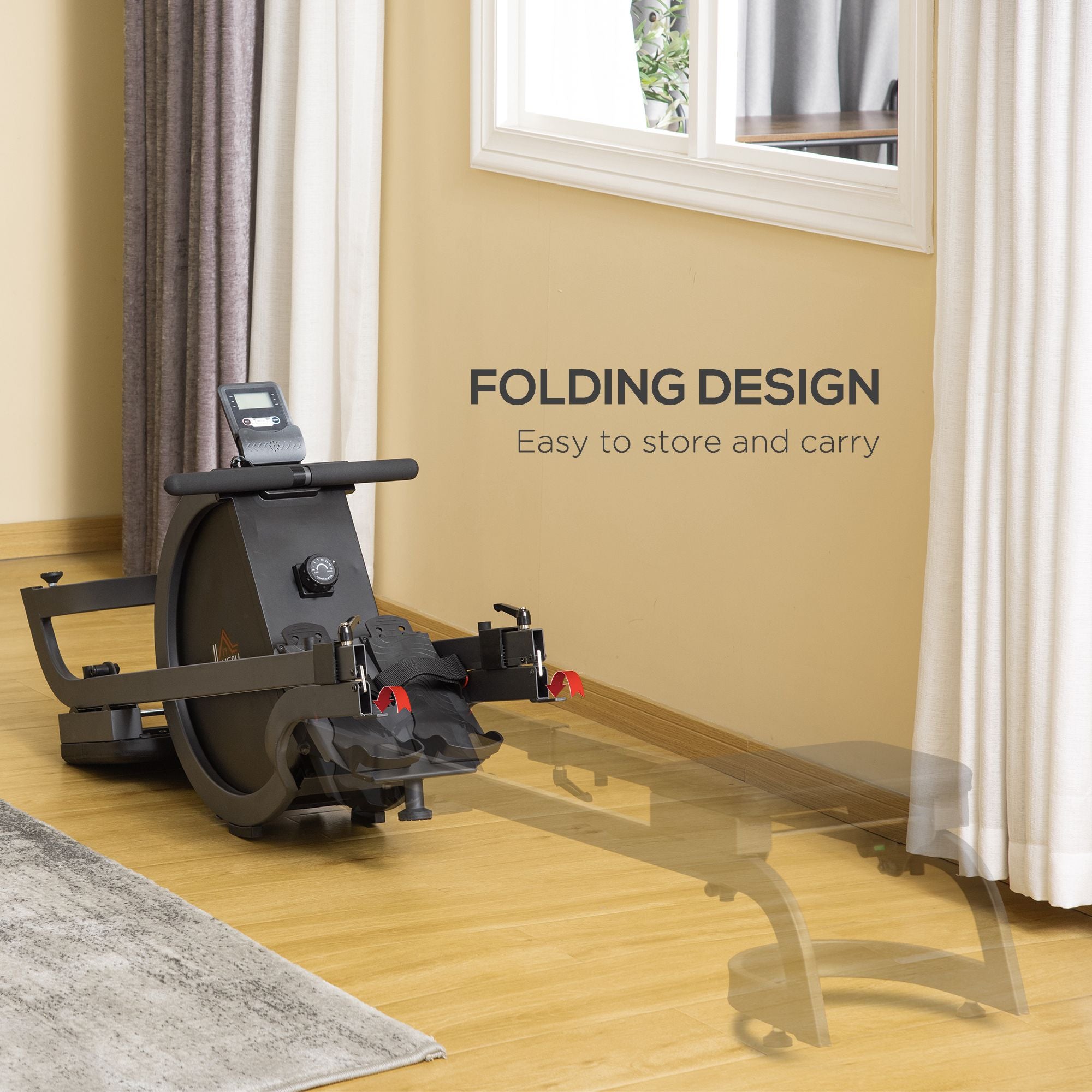 HOMCOM Folding Rowing Machine with 16-Level Adjustable Magnetic Resistance, Aluminium Side Rail, Digital Monitor, Cardio Workout Rower, for Home, Gym, Office - North Peak Garden Furniture
