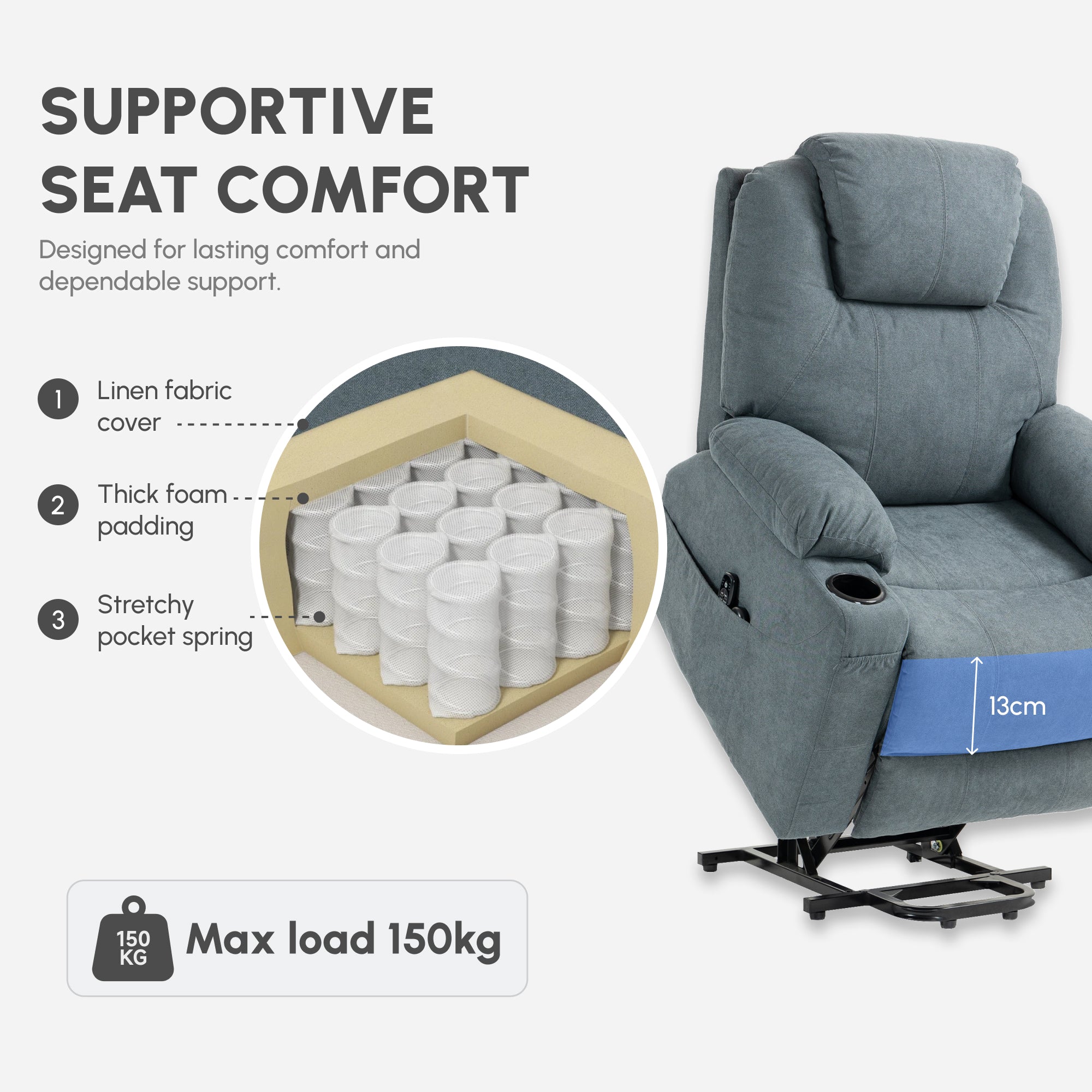 HOMCOM Lift-And-Recline Massage Armchair, with Heat - Grey