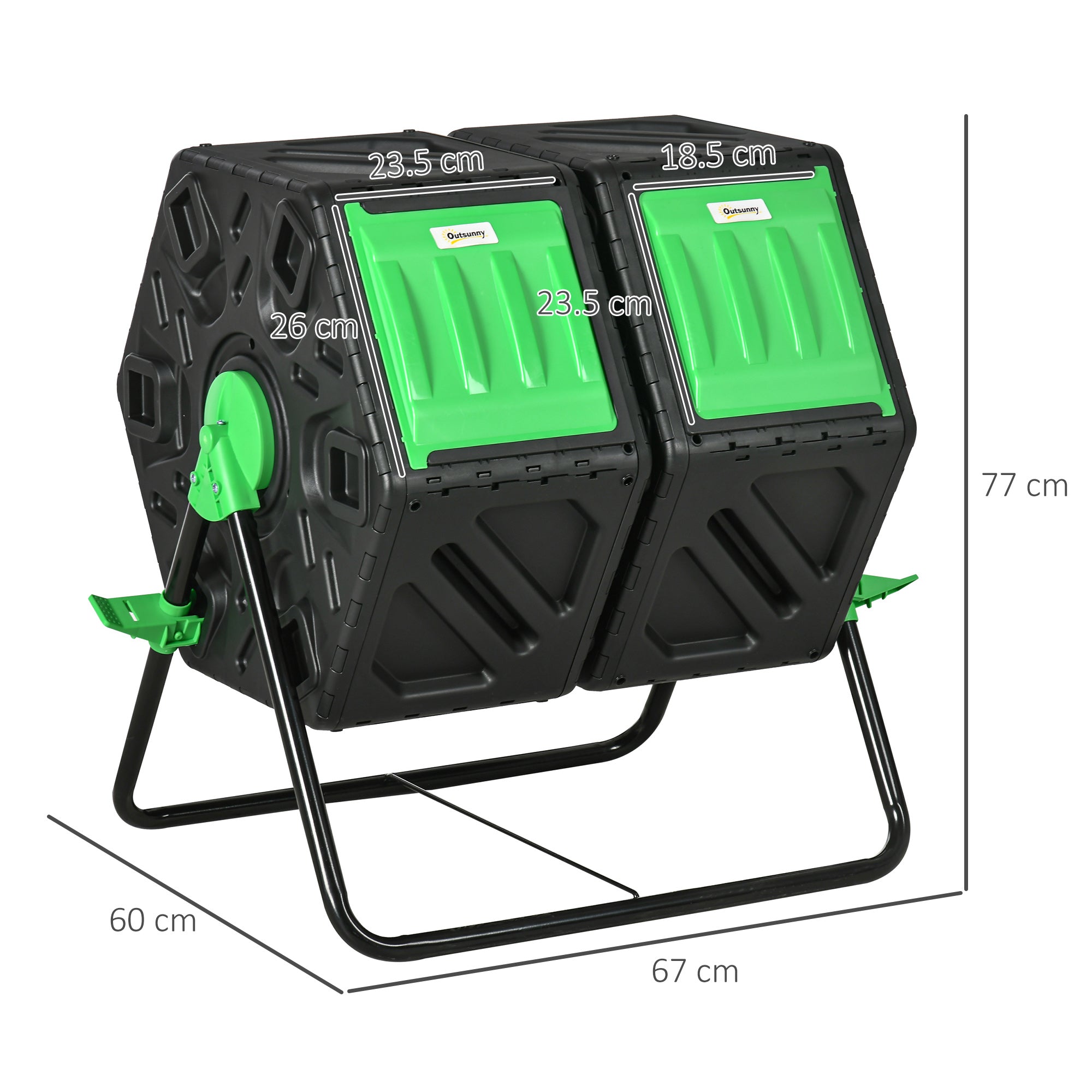Outsunny Dual Chamber Garden Compost Bin, 130L Rotating Composter, Compost Maker with Ventilation Openings and Steel Legs - North Peak Garden Furniture