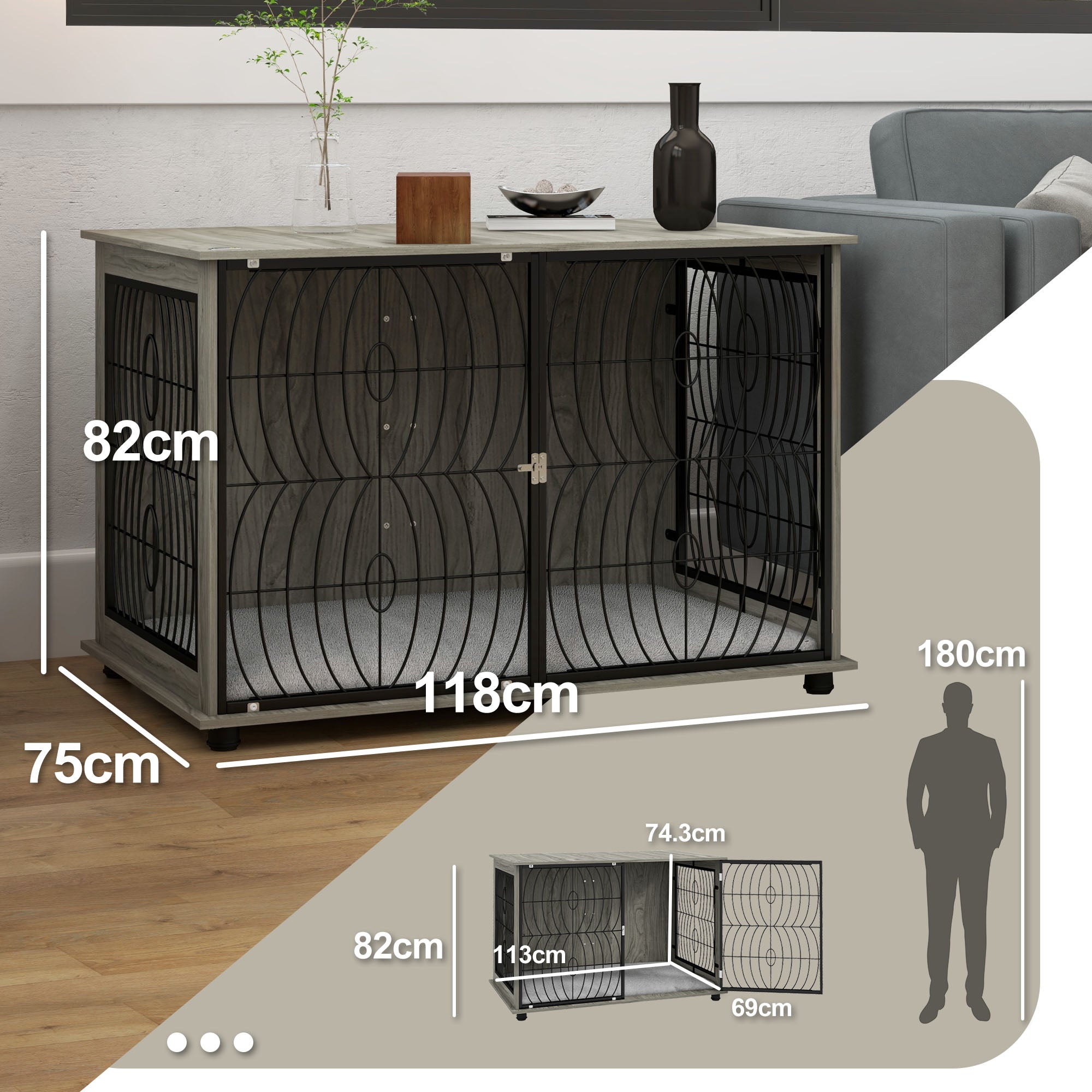 PawHut Dog Crate Furniture End Table w/ Plush Washable Cushion, Lockable Door, for Extra Large Dogs - North Peak Garden Furniture