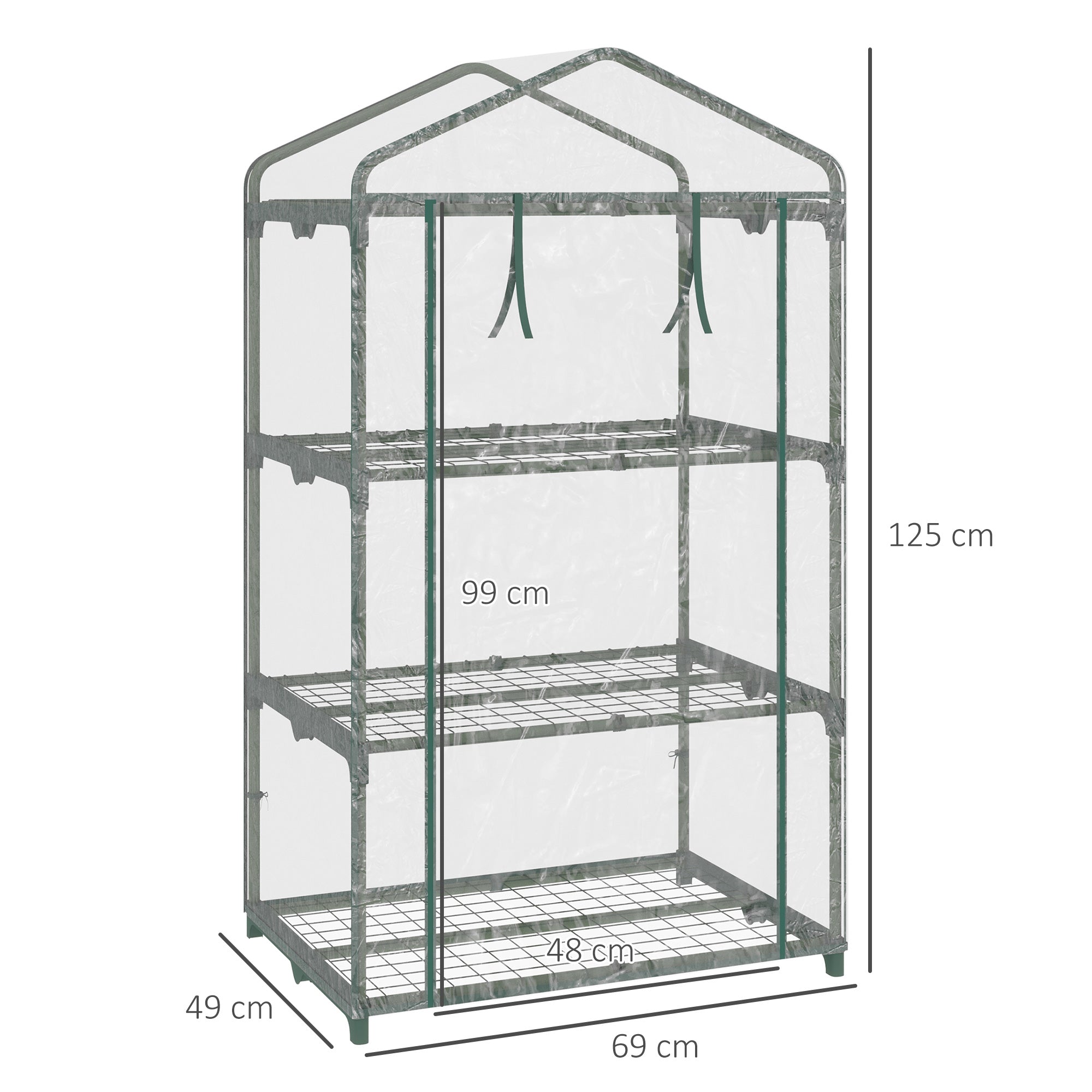 Outsunny 3 Tier Mini Greenhouse Portable Garden Grow House with Roll Up Door and Wire Shelves, 69L x 49W x 125H cm, Clear - North Peak Garden Furniture