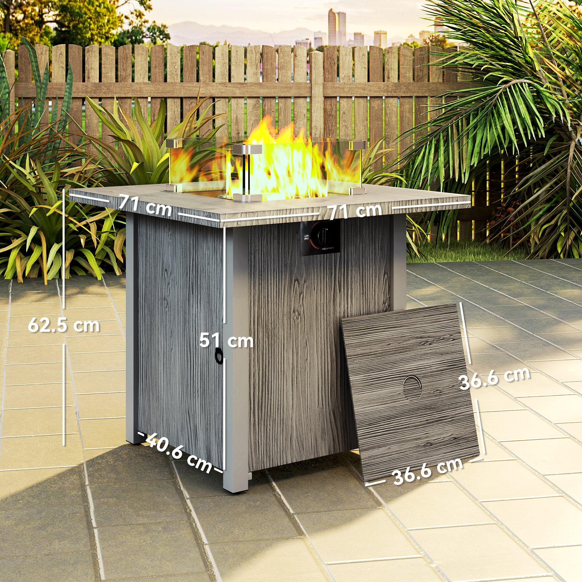 Outsunny 50,000 BTU Gas Fire Pit Table, with Cover - Dark Grey - North Peak Garden Furniture
