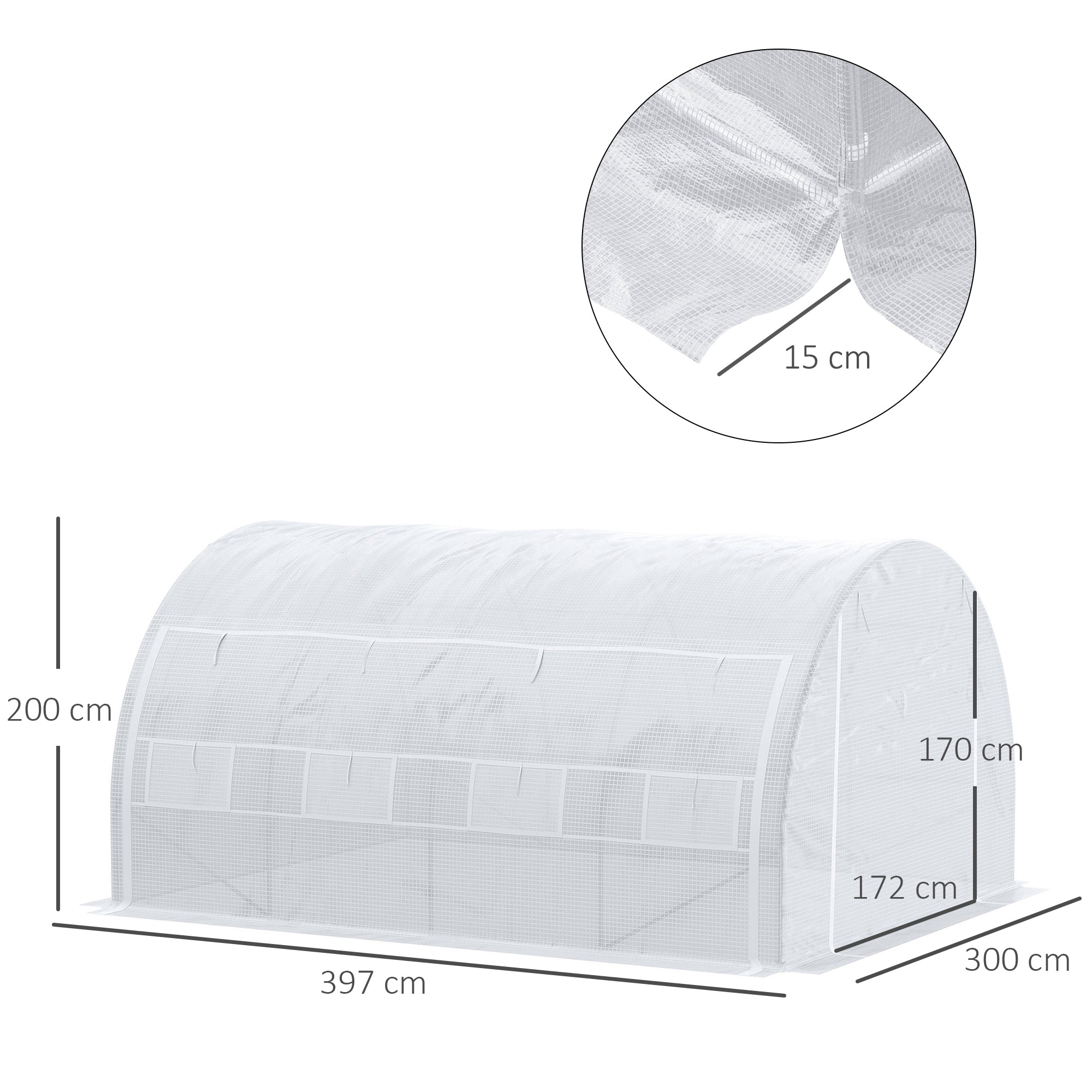 Outsunny 4 x 3 x 2 m Polytunnel Greenhouse with Roll-up Side Walls, Walk-in Grow House Tent with Steel Frame, Reinforced Cover, Zipped Door and 12 Mesh Windows for Garden, White - North Peak Garden Furniture