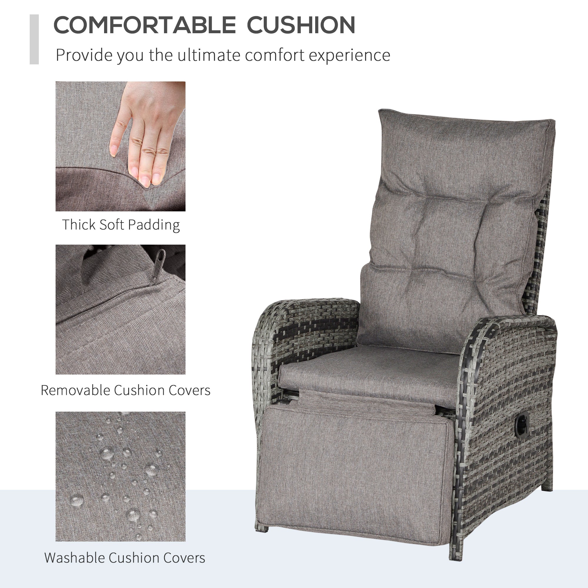 Outsunny 2 Seater Patio Rattan Wicker Chaise Lounge Sofa Set w/ Cushion for Patio Yard Porch - North Peak Garden Furniture