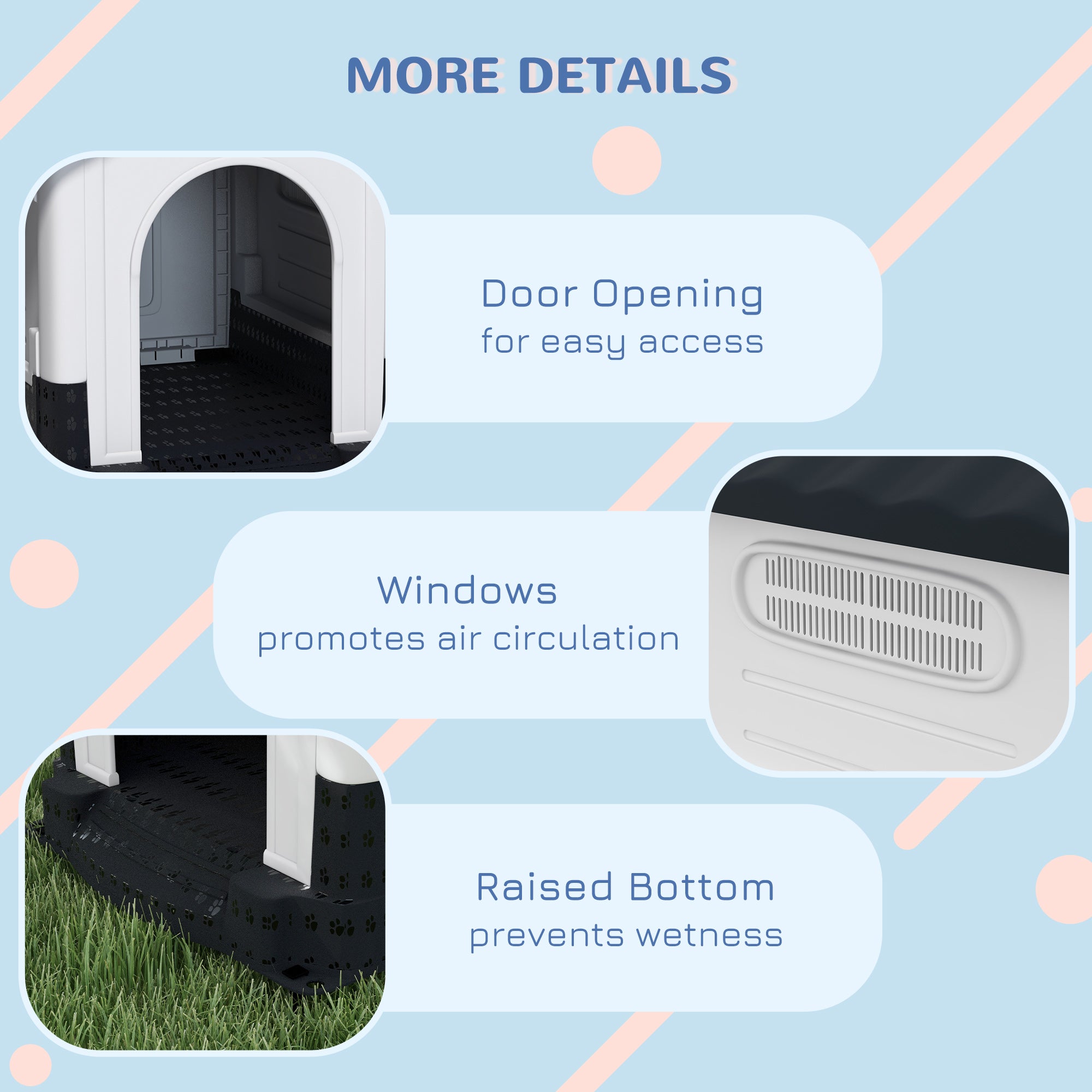 PawHut Plastic Dog Kennel with Windows, for Garden Patio, Medium and Large Dogs, 101 x 88 x 99cm - Grey - North Peak Garden Furniture