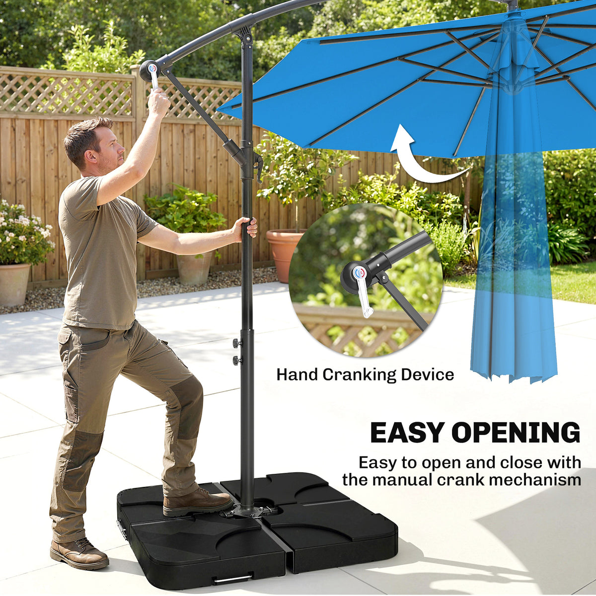Outsunny 3m Overhanging Parasol, with Base, Weights and Cover - Blue