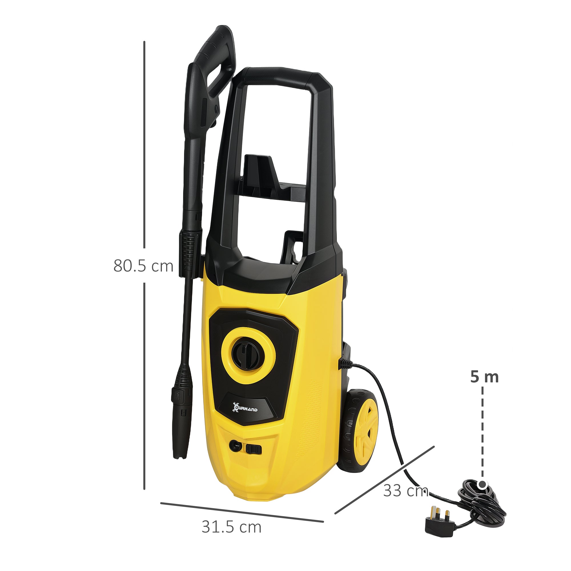 DURHAND 1800W High Pressure Washer, 150 Bar Pressure, 510 L/h Flow, High-Performance Portable Power Washer Jet Wash Cleaner with 6M Hose, Snow Foam Bottle for Garden, Car, Furniture, Yellow - North Peak Garden Furniture
