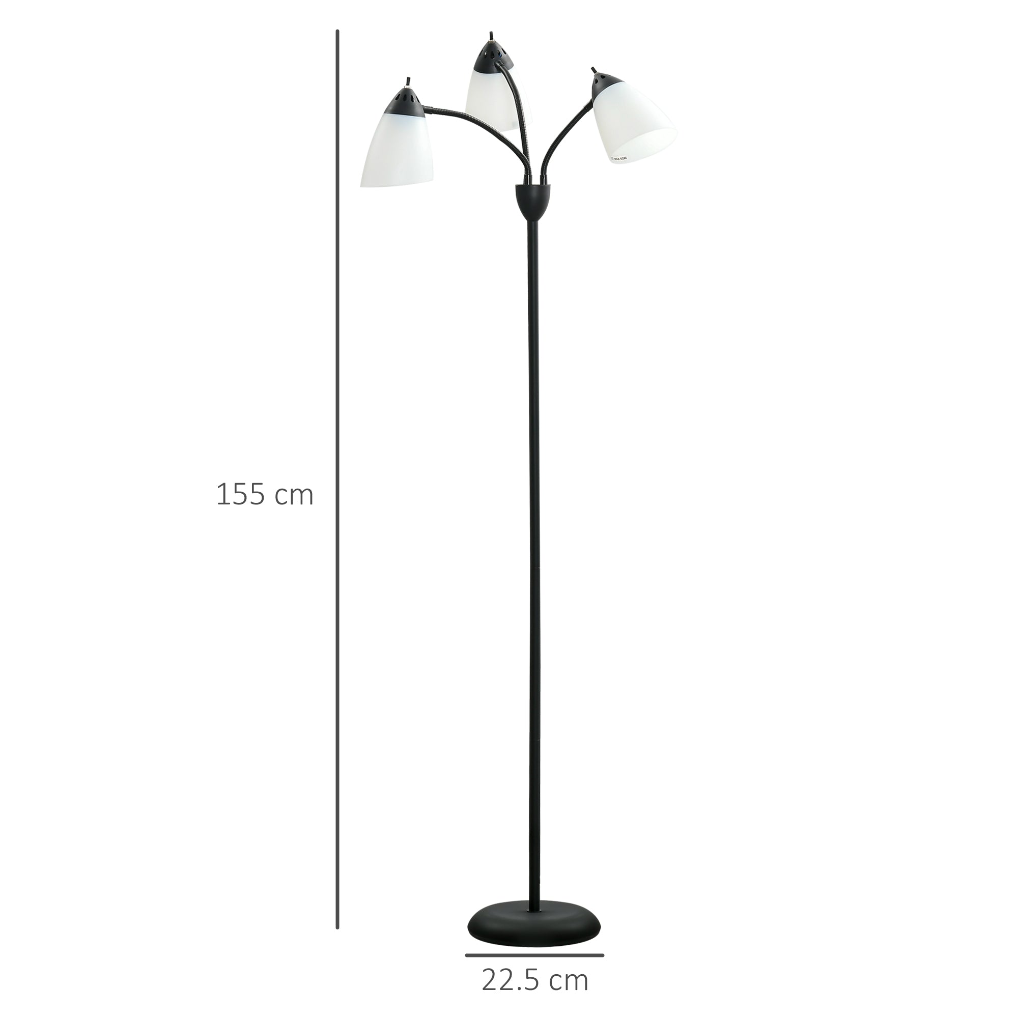 HOMCOM Arc Tree Floor Lamp with 3 Adjustable Rotating Lights, for Bedroom Living Room, Industrial Standing Lamp with Steel Frame, 155cm, Black - North Peak Garden Furniture