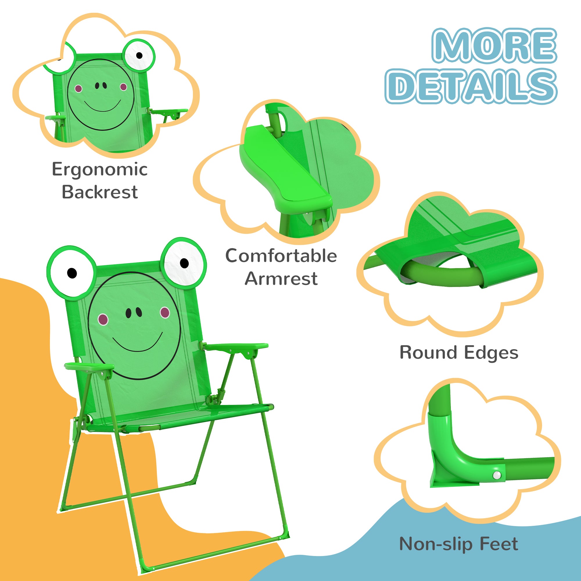 Outsunny Kids Outdoor Table and Chairs Garden Furniture Frog Pattern with Removable & Height Adjustable Sun Umbrella, Green