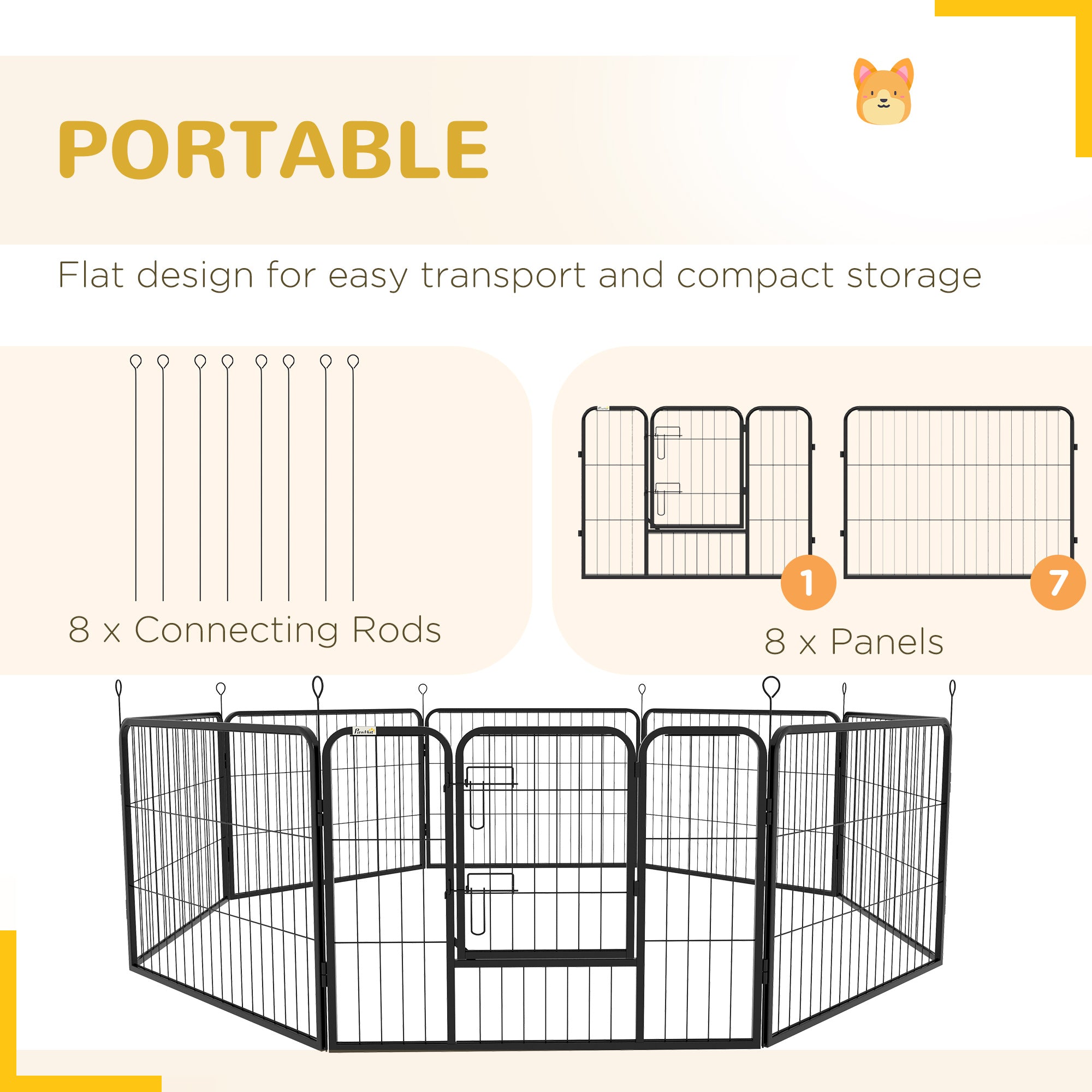 PawHut Steel 8 Panel Dog pen Pet Puppy PlayPen Black - North Peak Garden Furniture