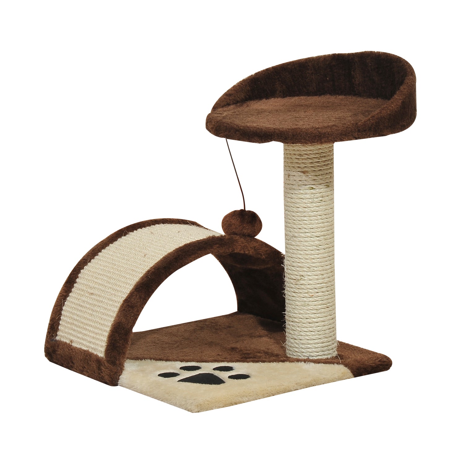 PawHut Cat Tree Scratching Scratcher Post Kitten Activity Centre Climber Hanging Ball Brown - North Peak Garden Furniture