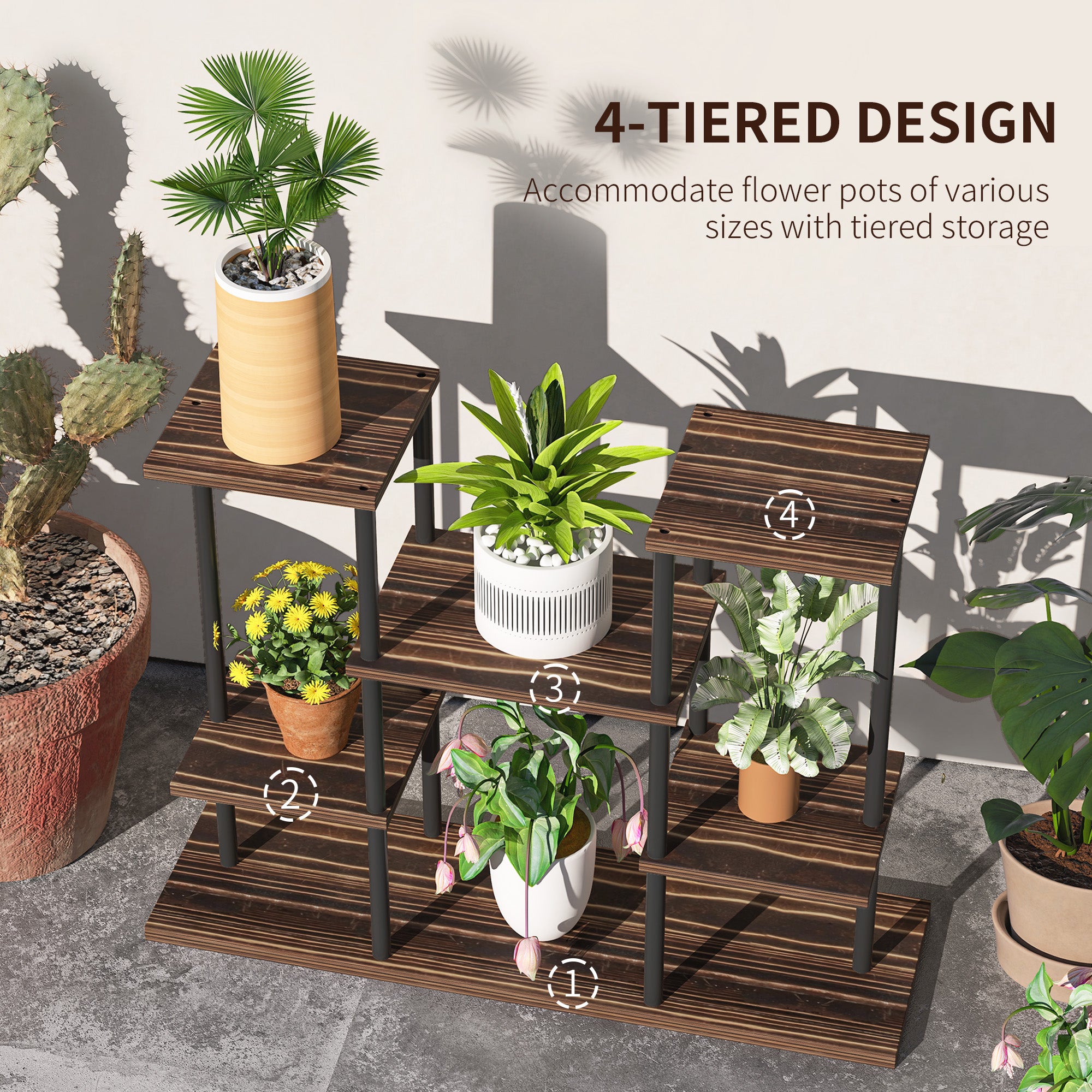 Outsunny Four-Tier Wooden Shelf Plant Stand - North Peak Garden Furniture
